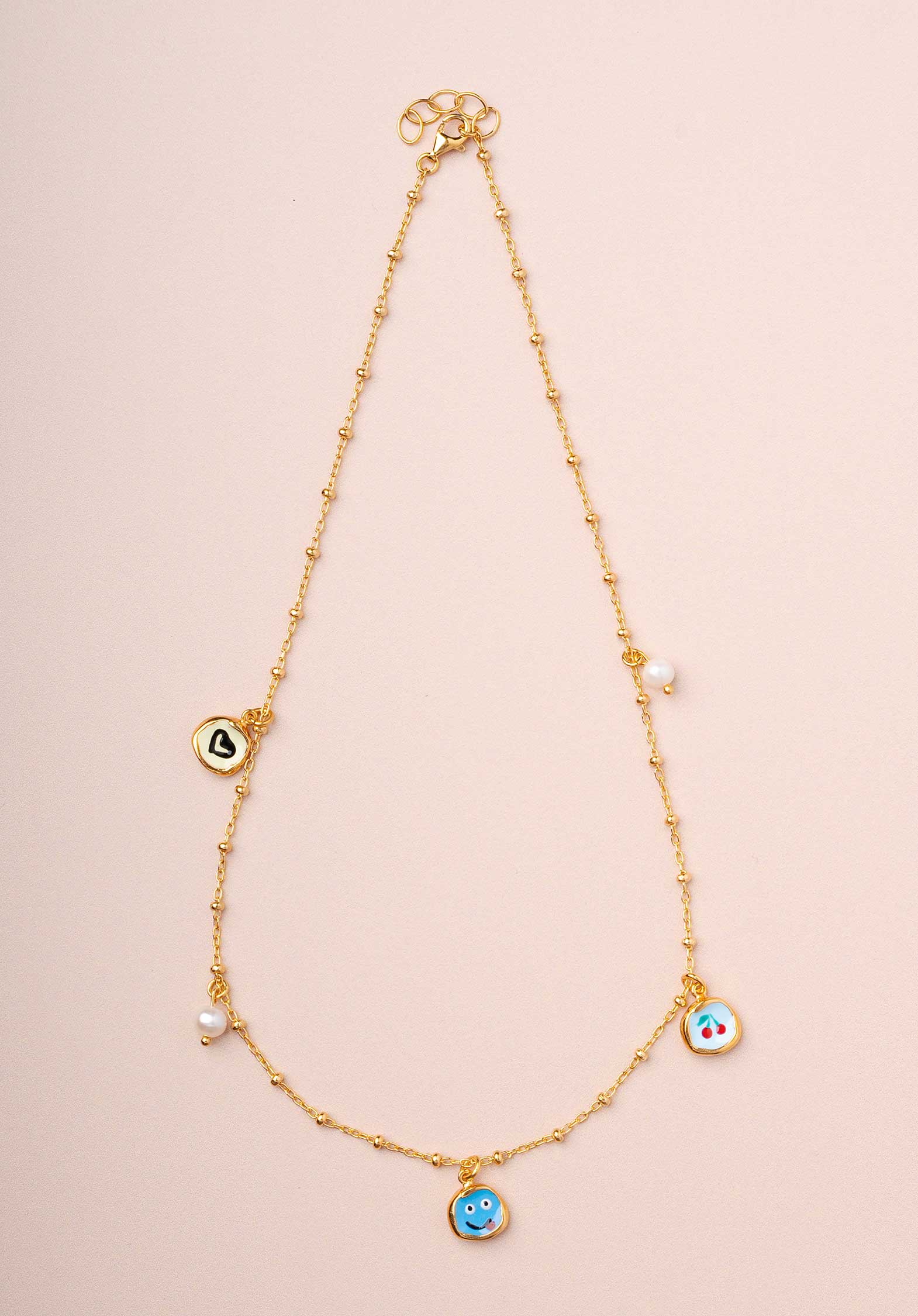 Necklace Bl Happy Face Pe Gold-Multi