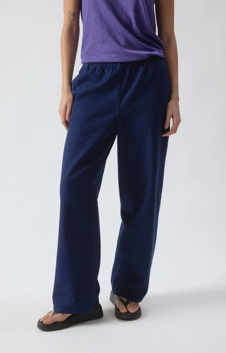 Women Workwear Pants Raw Denim Canvas Fabric - Raw-Blue