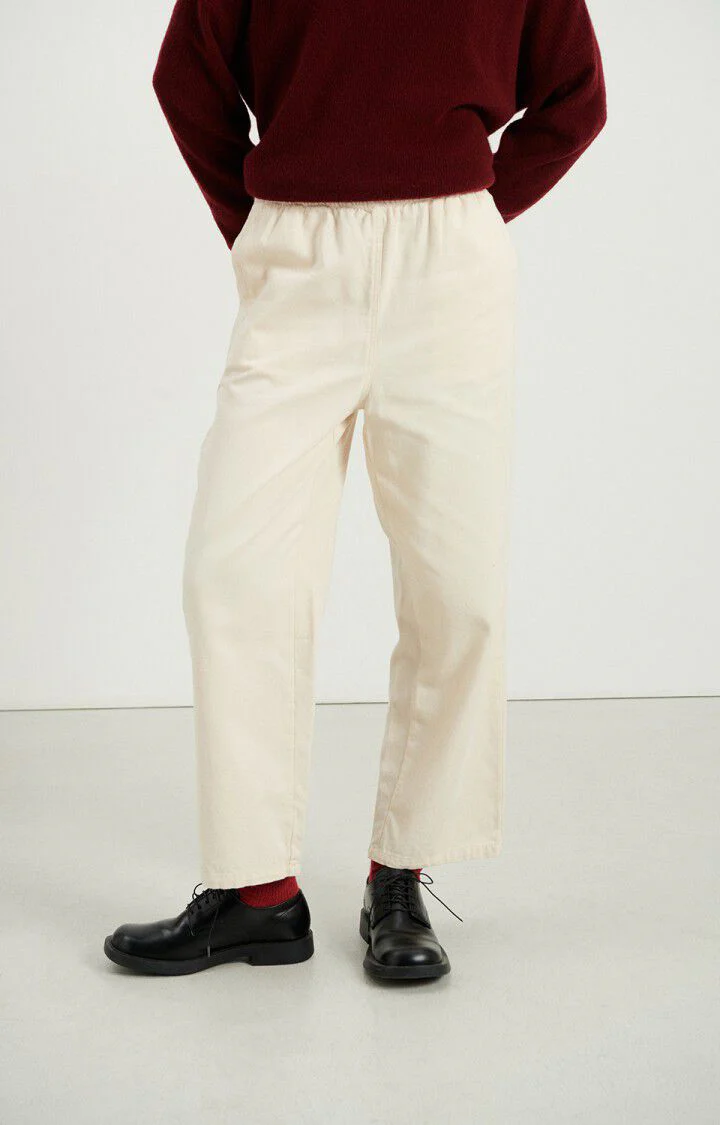 Women's Pants Structured Straight-Leg Twill Fabric - Ecru