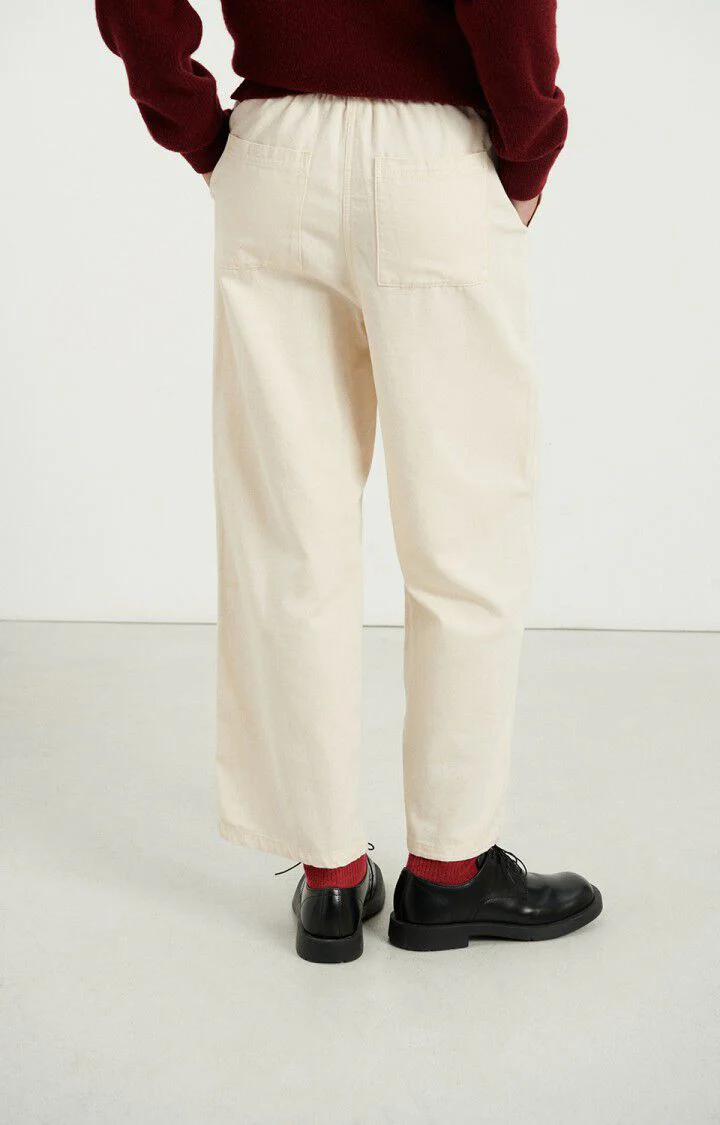 Women's Pants Structured Straight-Leg Twill Fabric - Ecru - Image 2