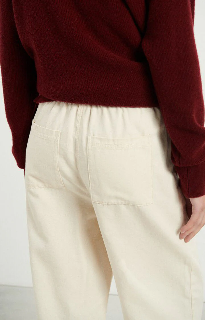 Women's Pants Structured Straight-Leg Twill Fabric - Ecru - Image 3