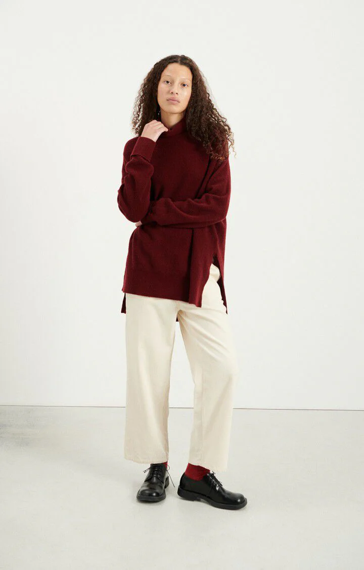 Women's Pants Structured Straight-Leg Twill Fabric - Ecru - Image 4