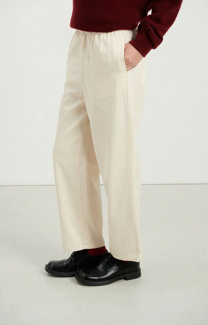 Women's Pants Structured Straight-Leg Twill Fabric - Ecru - Image 6