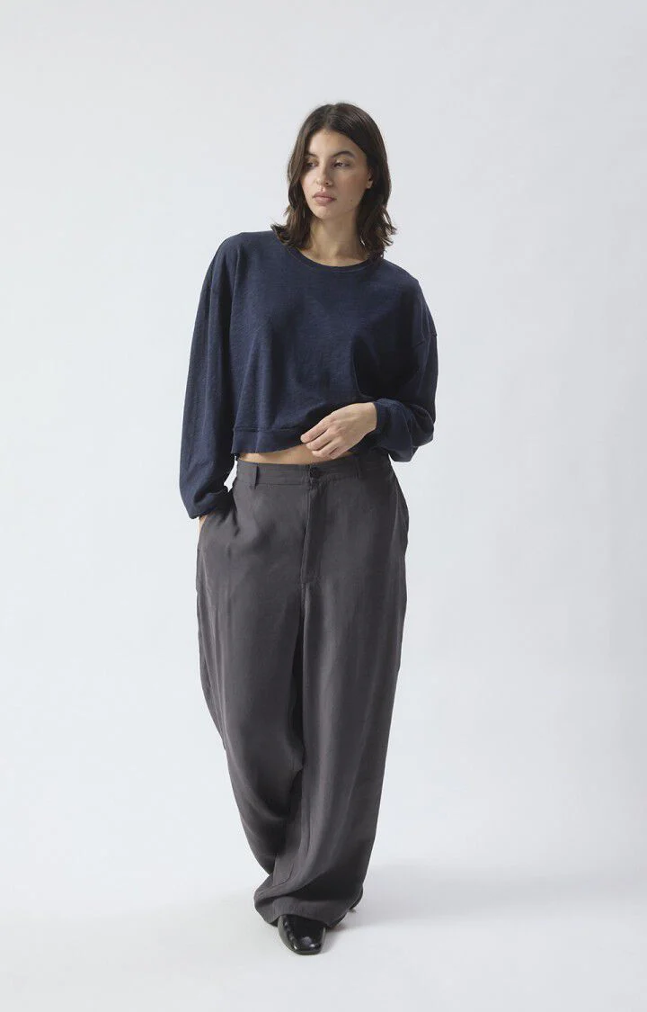 Women's Sweatshirt Brushed Slub Cotton - Navy Blue Navy-Blue-Vintage - Image 4