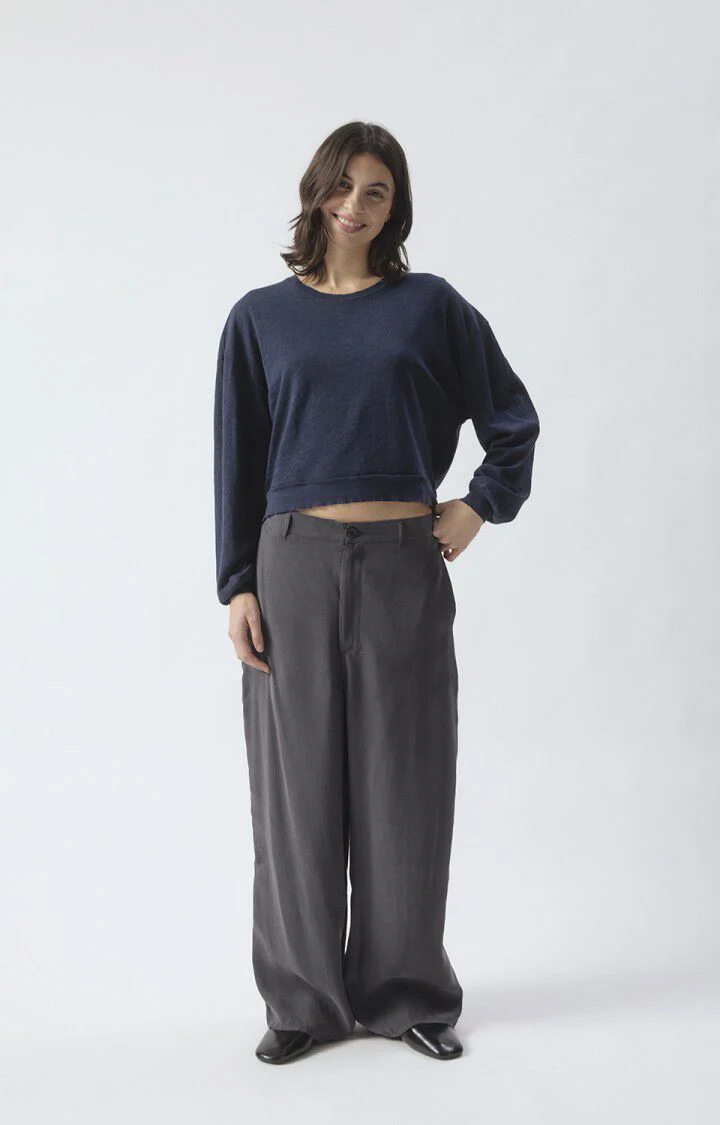 Women's Sweatshirt Brushed Slub Cotton - Navy Blue Navy-Blue-Vintage - Image 5