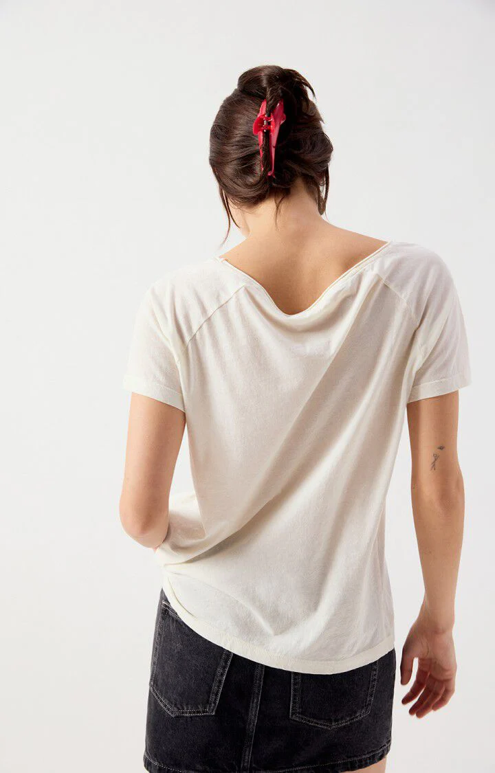 Women's T-Shirt Fine Cotton -  Boat Neck Raglan Sleeves Ecru - Image 2
