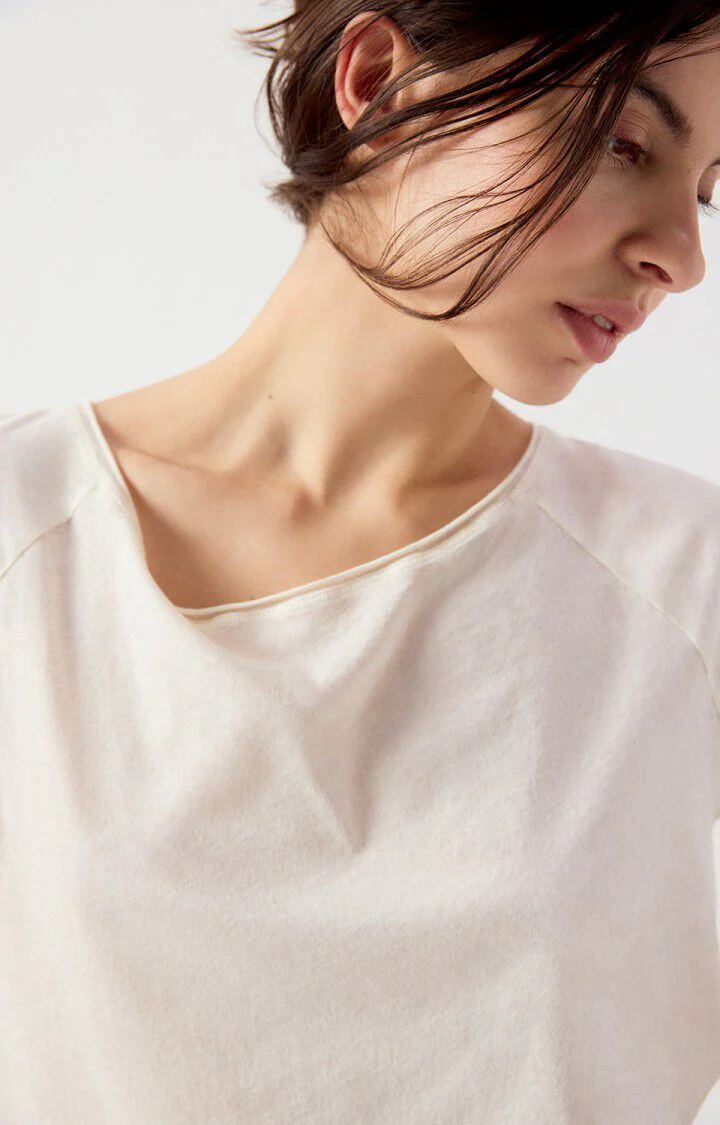Women's T-Shirt Fine Cotton -  Boat Neck Raglan Sleeves Ecru - Image 3