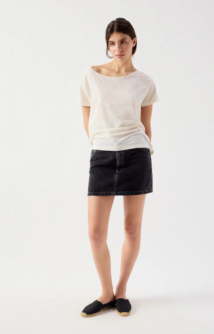 Women's T-Shirt Fine Cotton -  Boat Neck Raglan Sleeves Ecru - Image 4