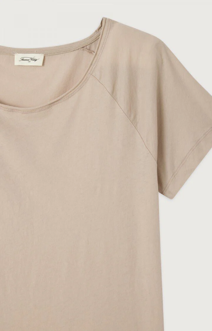 Women's Boat Neck Raglan Short Sleeve T-Shirt 100% Cotton - Praline - Image 2