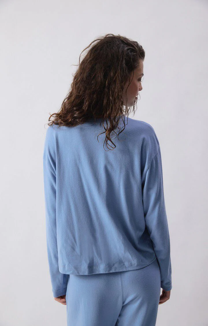 Women Oversized Long Sleeve T Shirt Cotton Jersey - Blue Bleu-Chine - Image 2