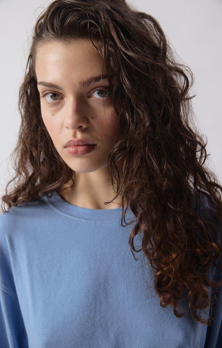 Women Oversized Long Sleeve T Shirt Cotton Jersey - Blue Bleu-Chine - Image 3