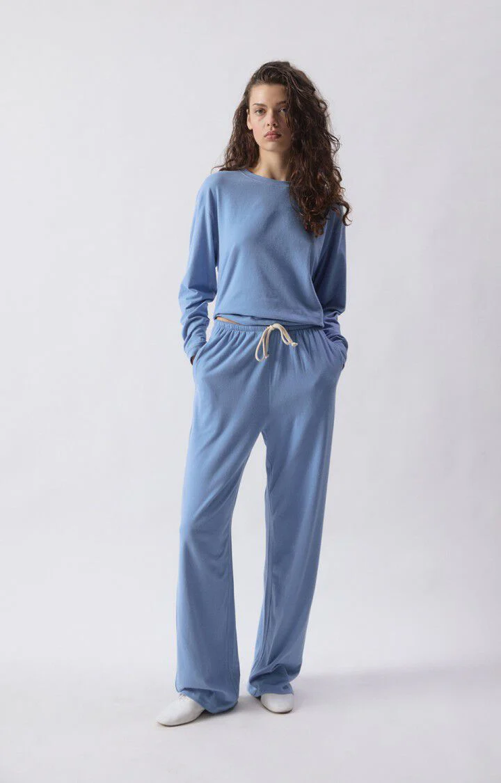 Women Oversized Long Sleeve T Shirt Cotton Jersey - Blue Bleu-Chine - Image 4