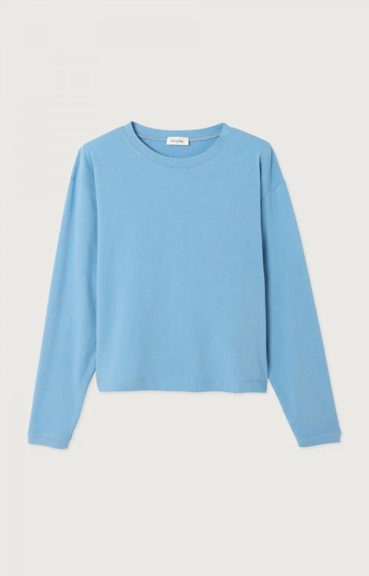 Women Oversized Long Sleeve T Shirt Cotton Jersey - Blue Bleu-Chine - Image 7