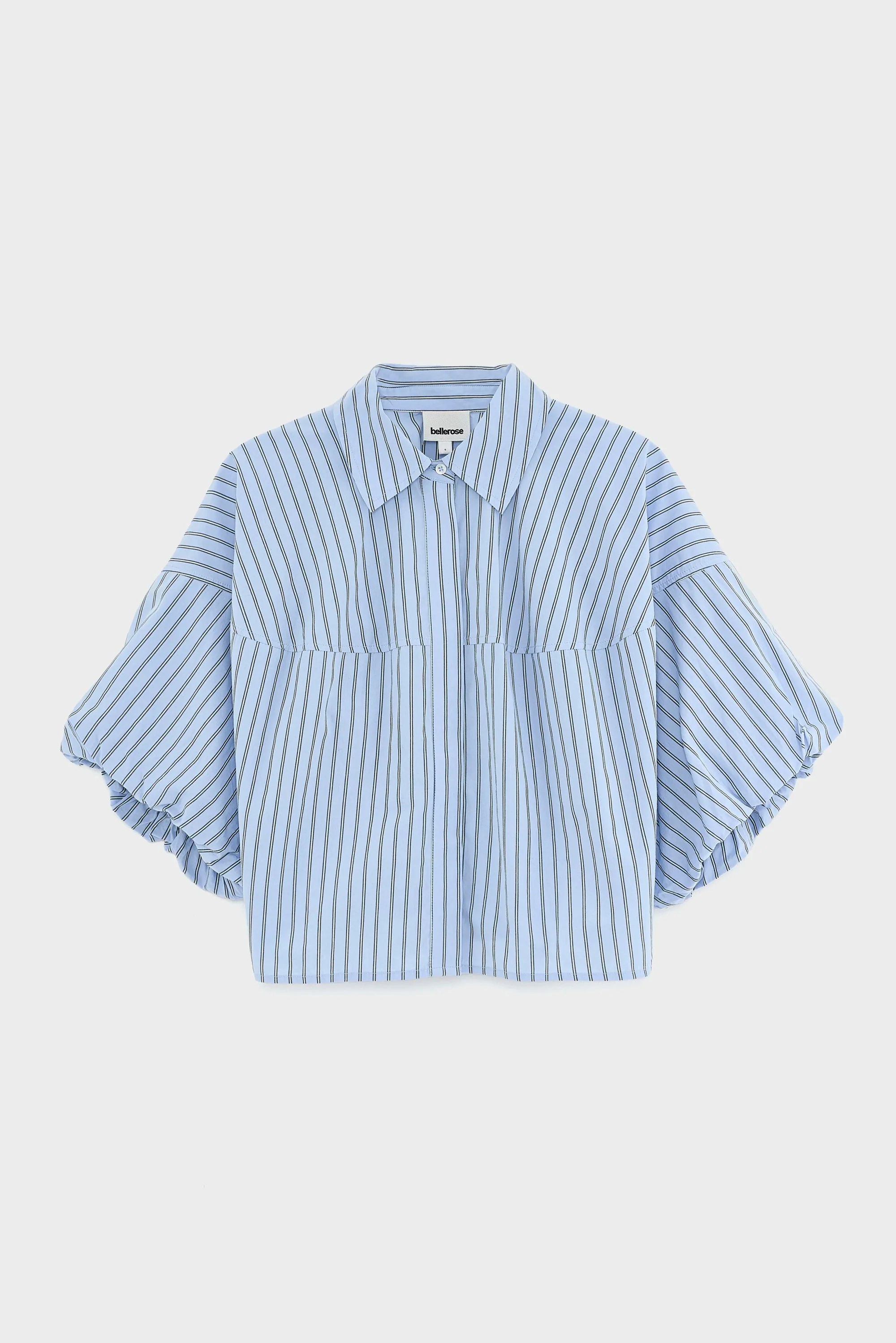 Women Button-Up Shirt With Balloon Sleeves 100 Percent Cotton - White Striped Stripe-B - Image 6