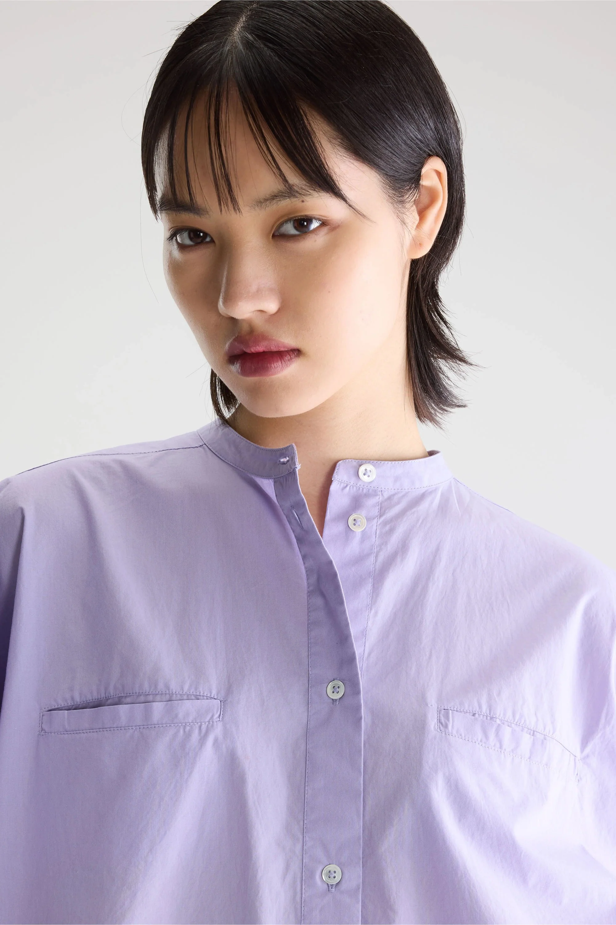 Women Button-Down Blouse Organic Cotton Poplin - Iris - Image 4