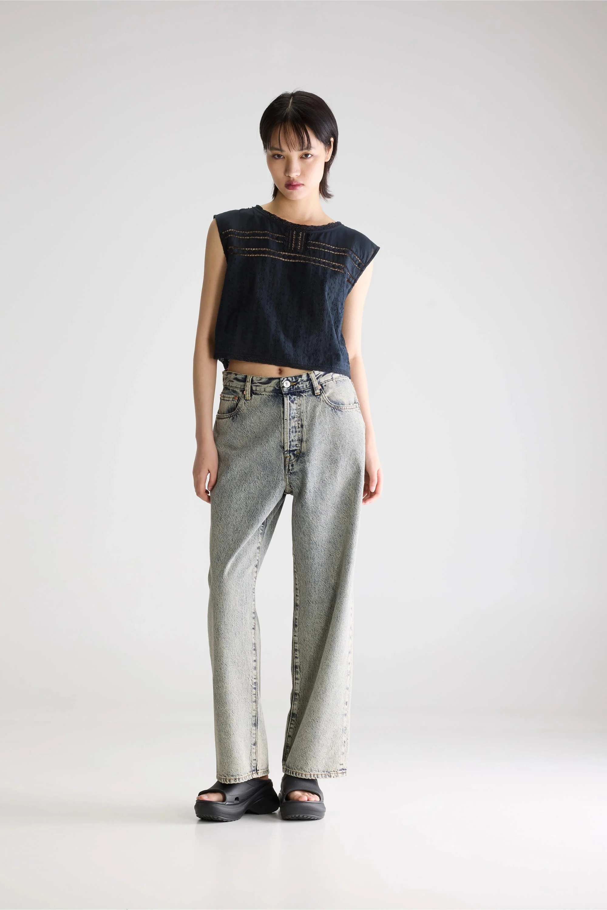 Women's Blouse Cotton Embroidered Eyelet Details - Meteorite - Image 2