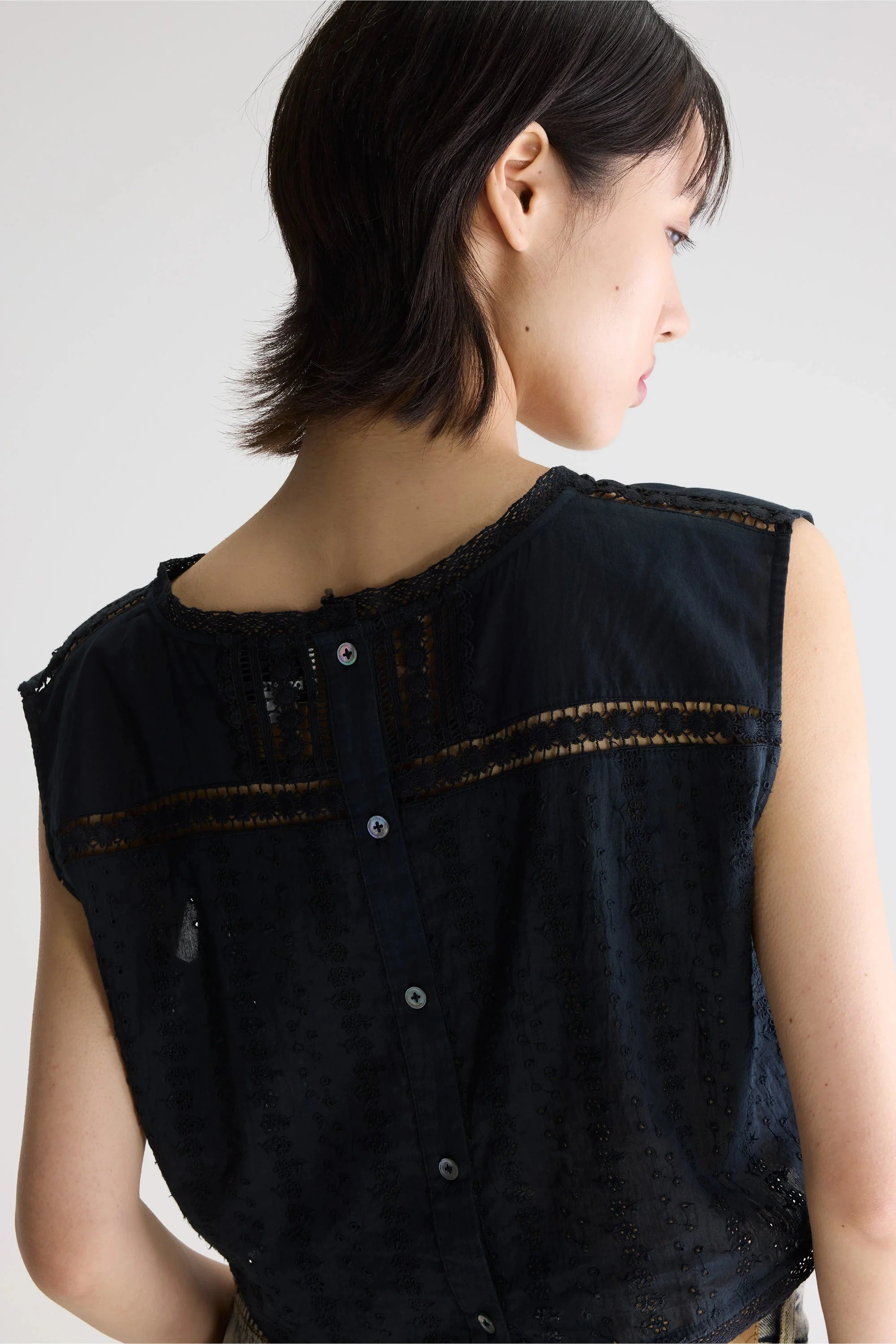 Women's Blouse Cotton Embroidered Eyelet Details - Meteorite - Image 5