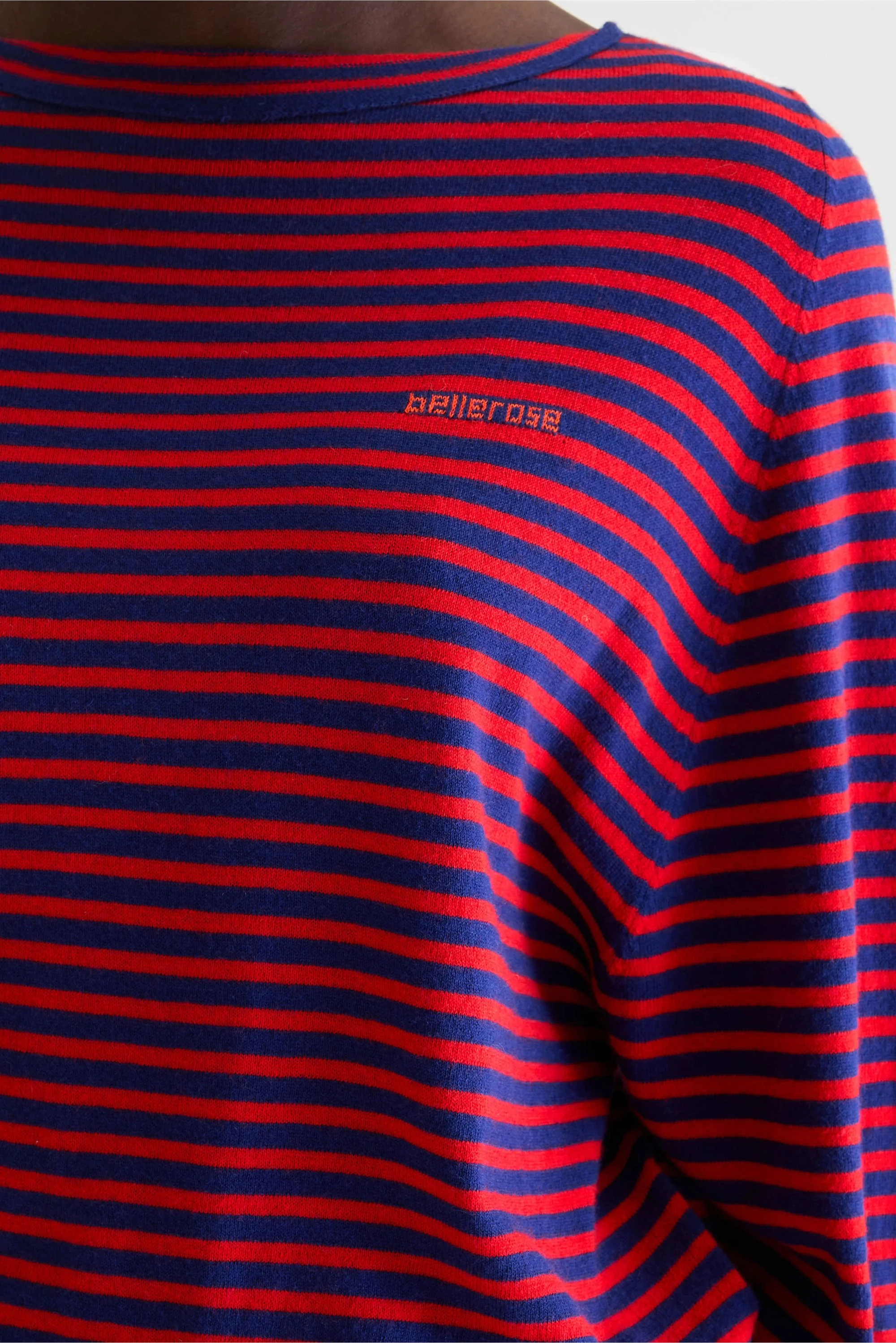 Women's Pullover Sweater Fine Gauge Knit - Red and Navy Stripes Stripe-A - Image 4