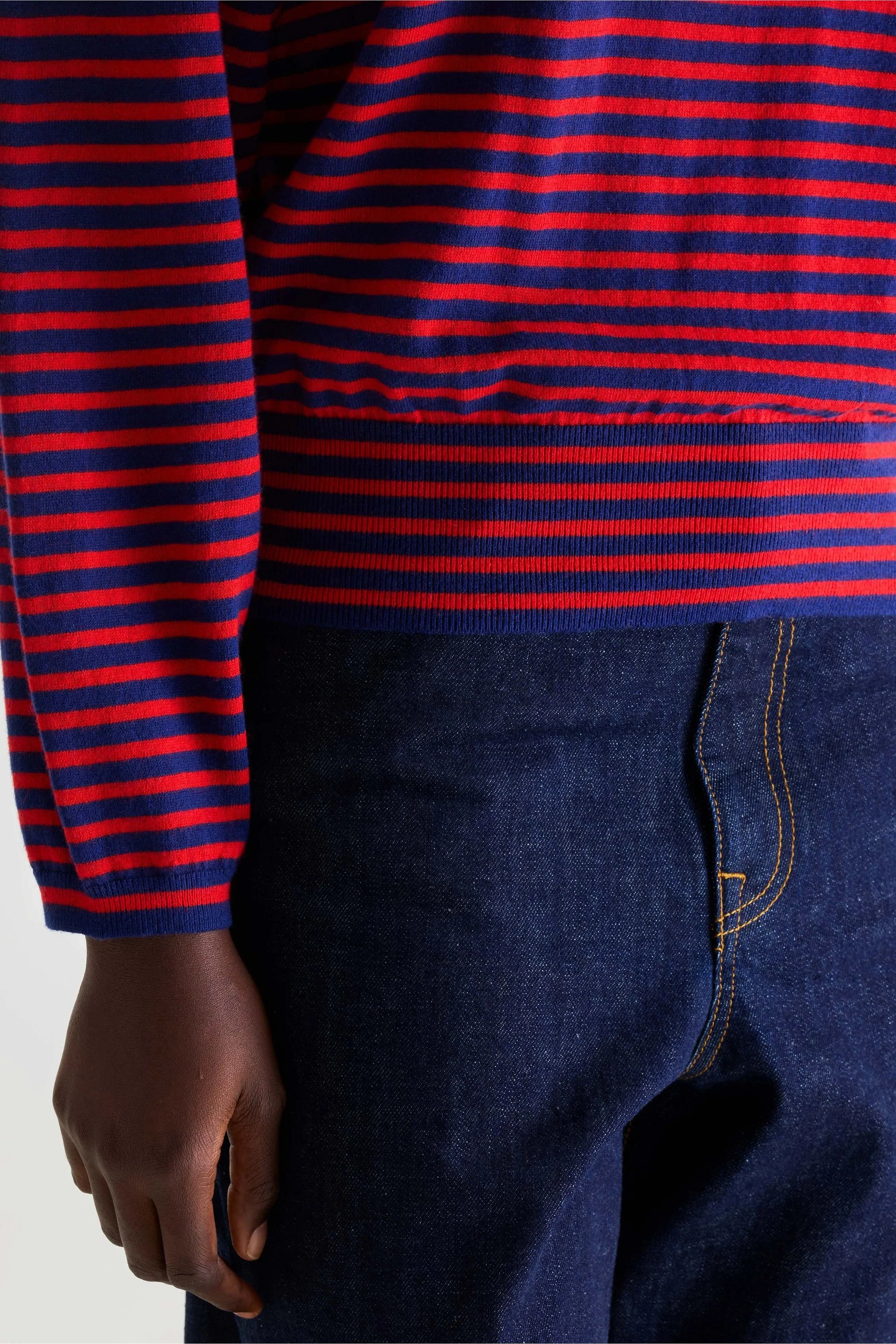 Women's Pullover Sweater Fine Gauge Knit - Red and Navy Stripes Stripe-A - Image 5