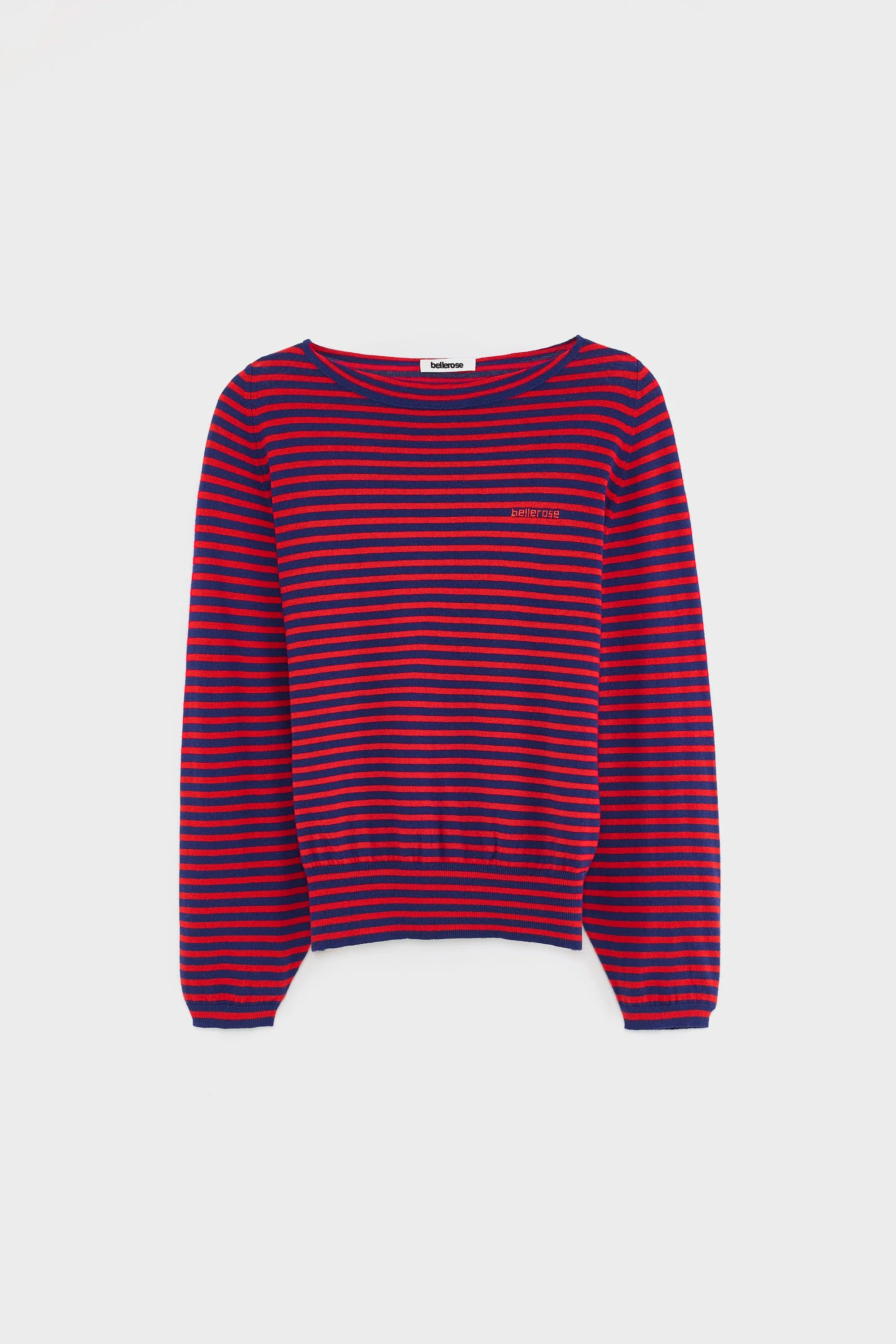 Women's Pullover Sweater Fine Gauge Knit - Red and Navy Stripes Stripe-A - Image 6