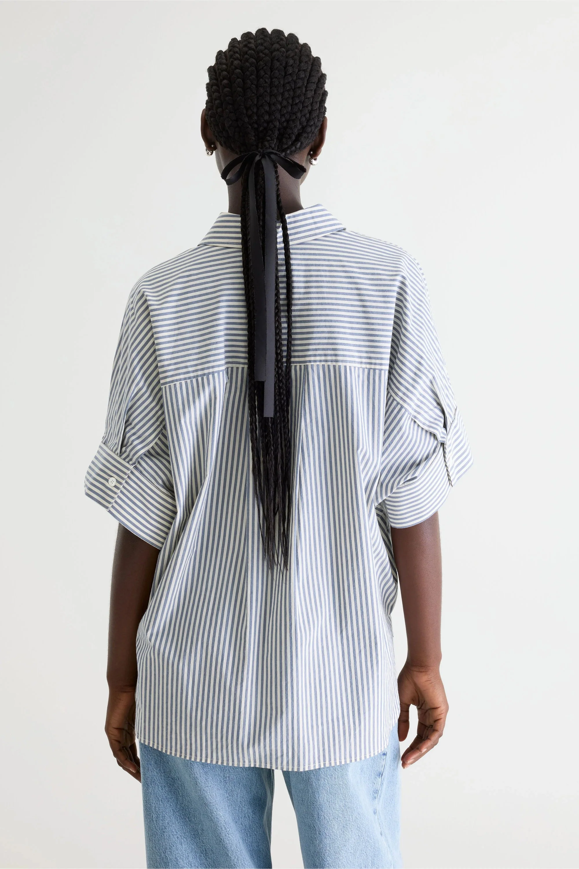 Women's Button-Down Shirt Cotton - Grey-Blue Stripe Stripe-B - Image 3