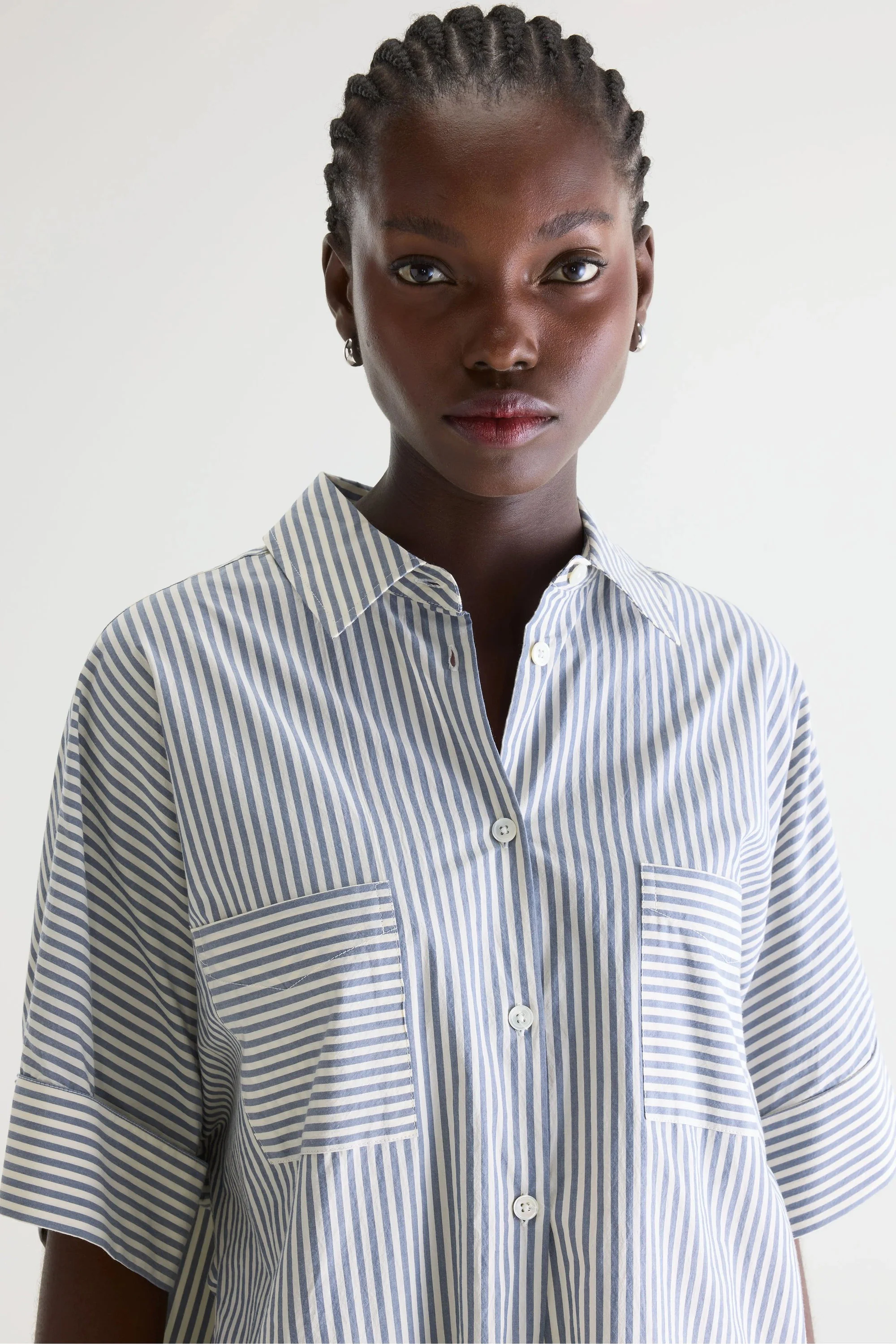 Women's Button-Down Shirt Cotton - Grey-Blue Stripe Stripe-B - Image 4