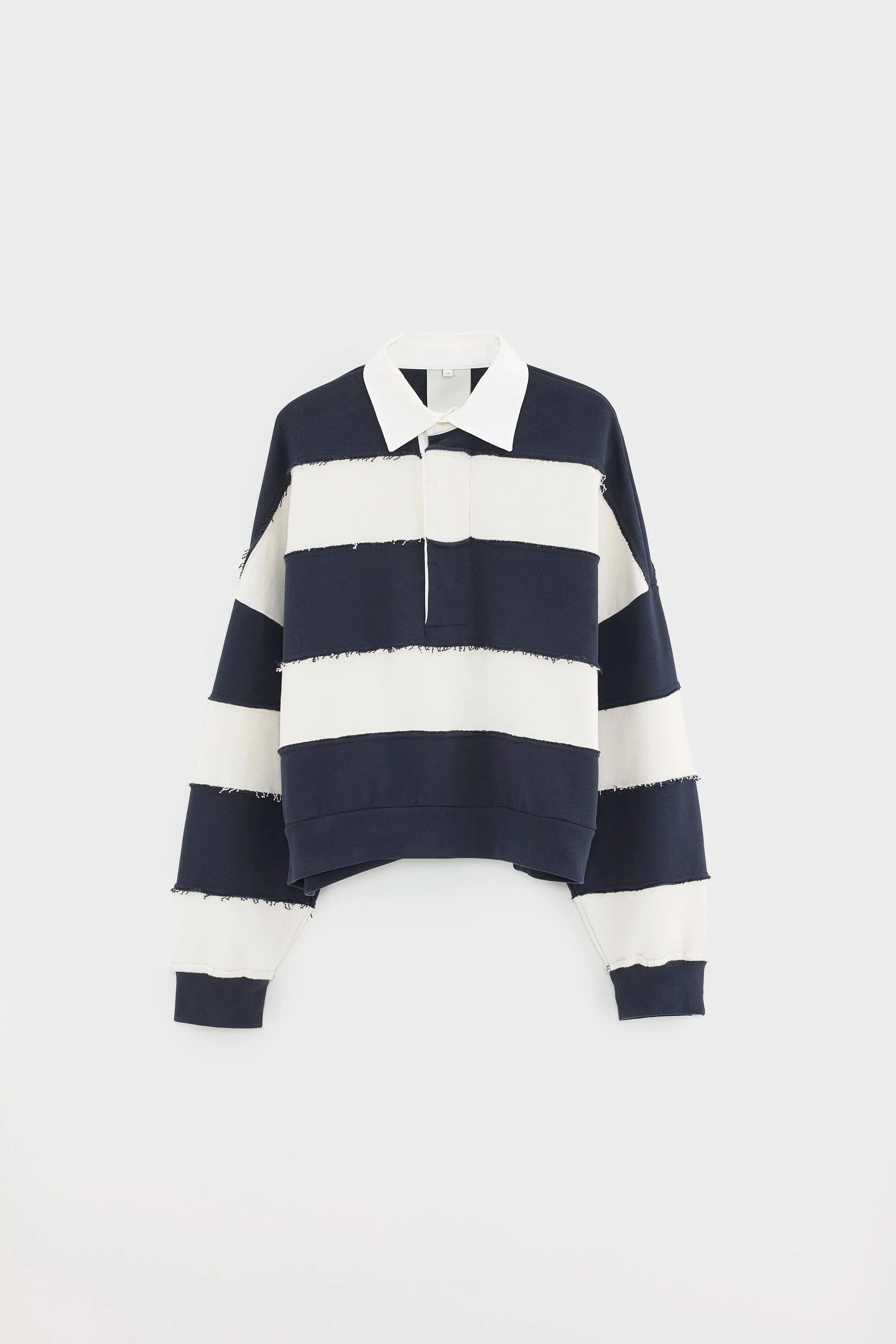 Women's Oversized Rugby-Style Sweatshirt Cotton - Khaki Mint Stripe Combo-A - Image 6