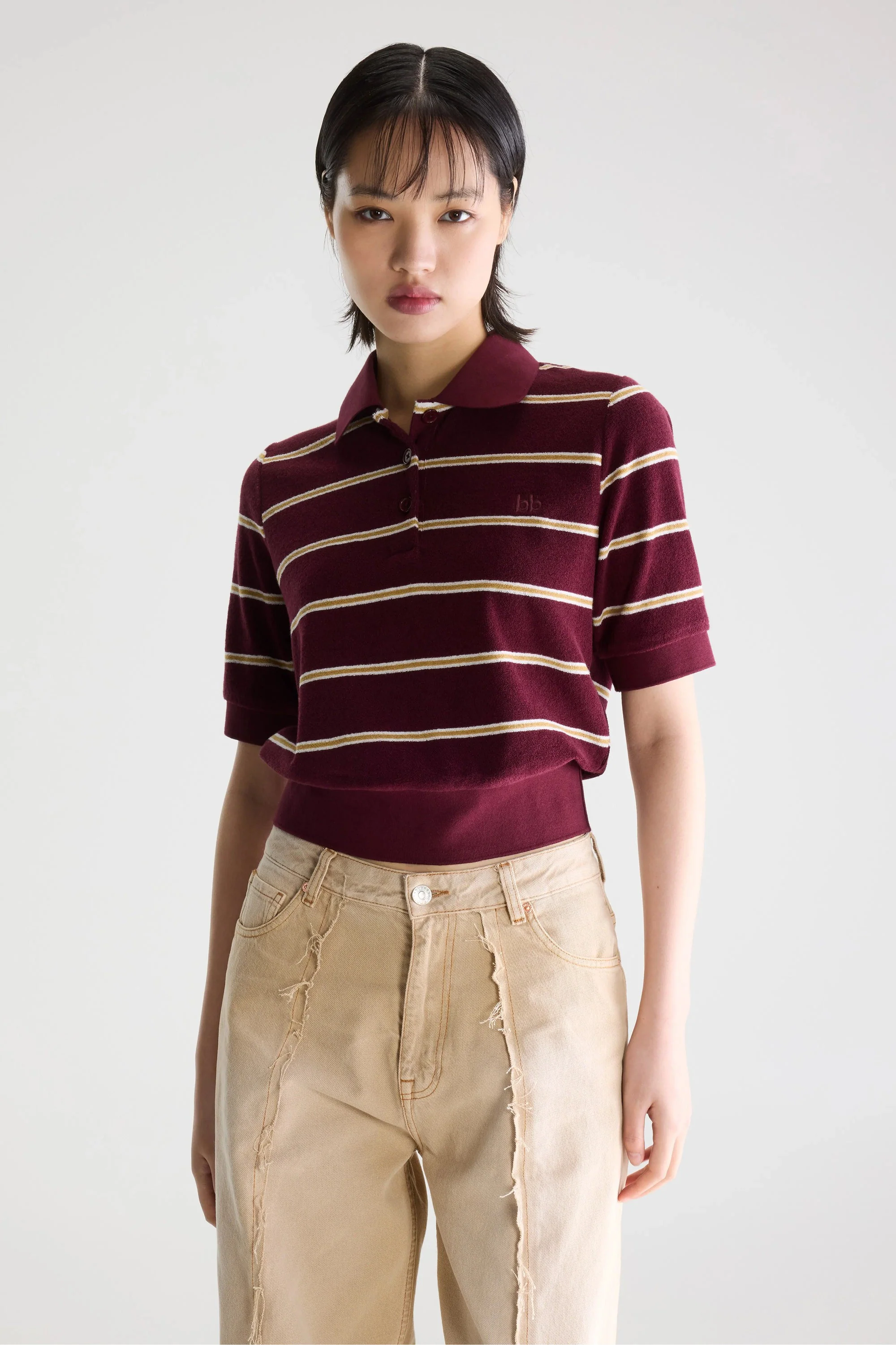 Men's Polo Shirt Regular-Fit Terry Cloth - Burgundy Stripe Stripe-A