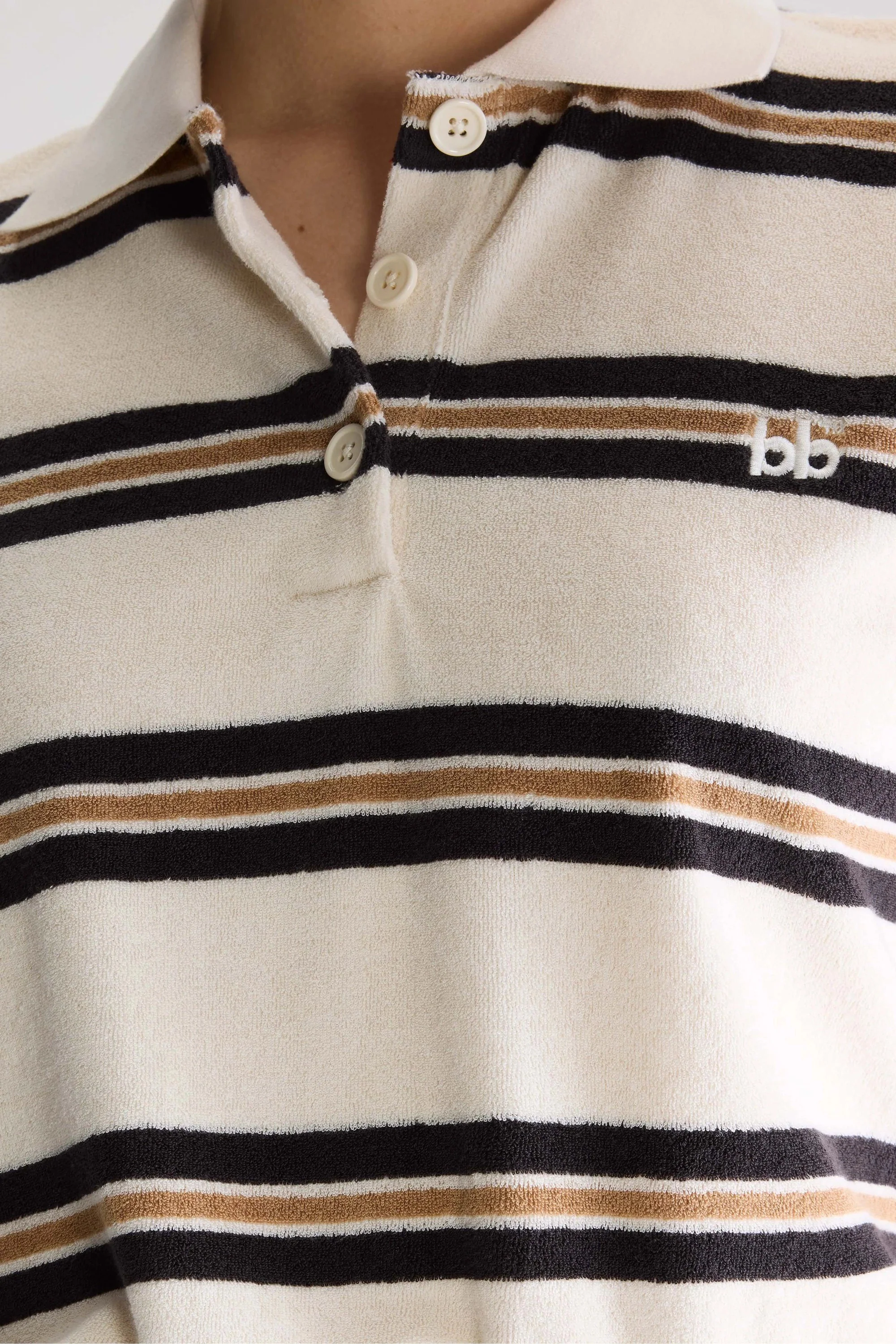 Men's Polo Shirt Terry Cloth - Burgundy Yellow Stripe Stripe-B - Image 4
