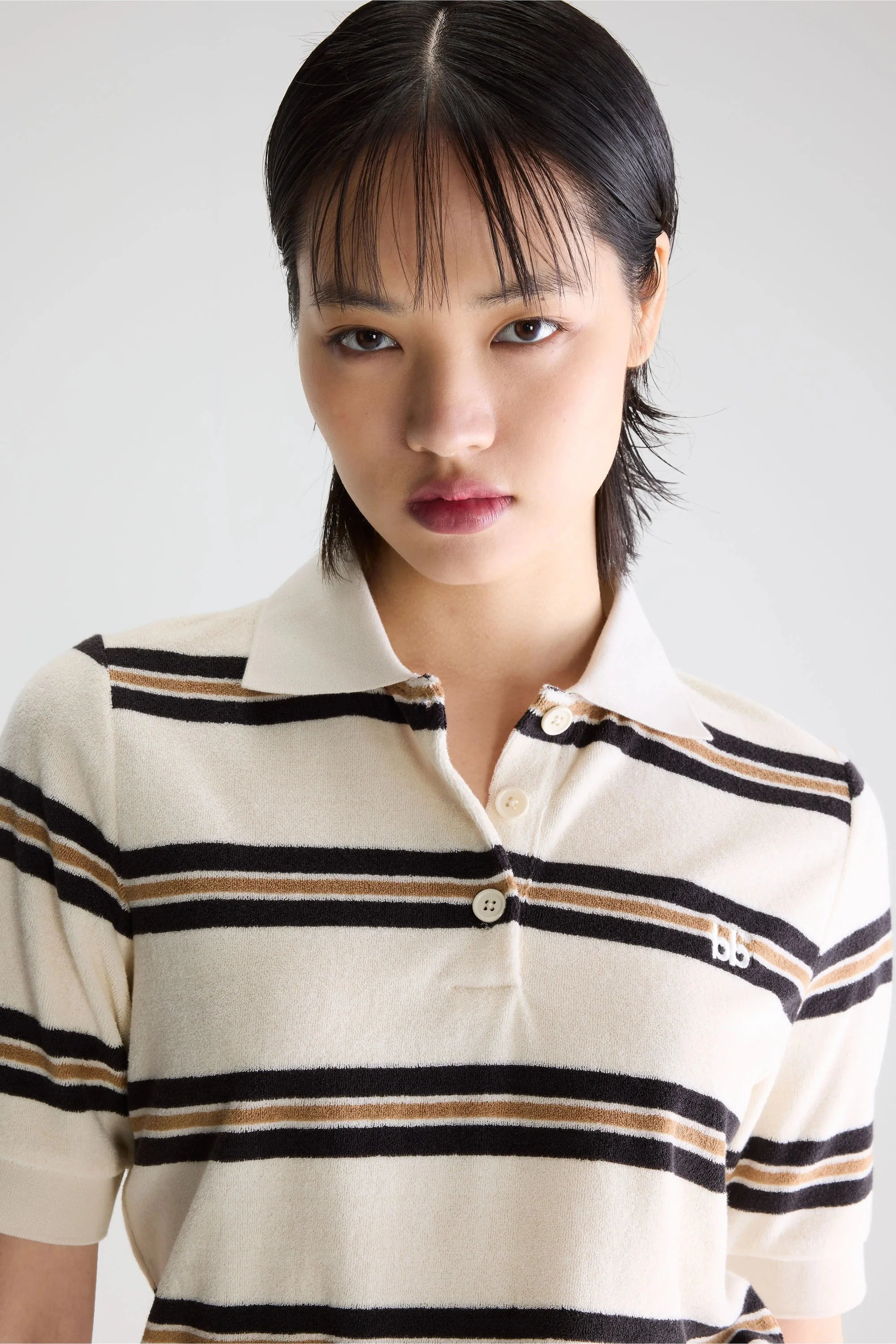 Men's Polo Shirt Terry Cloth - Burgundy Yellow Stripe Stripe-B - Image 5