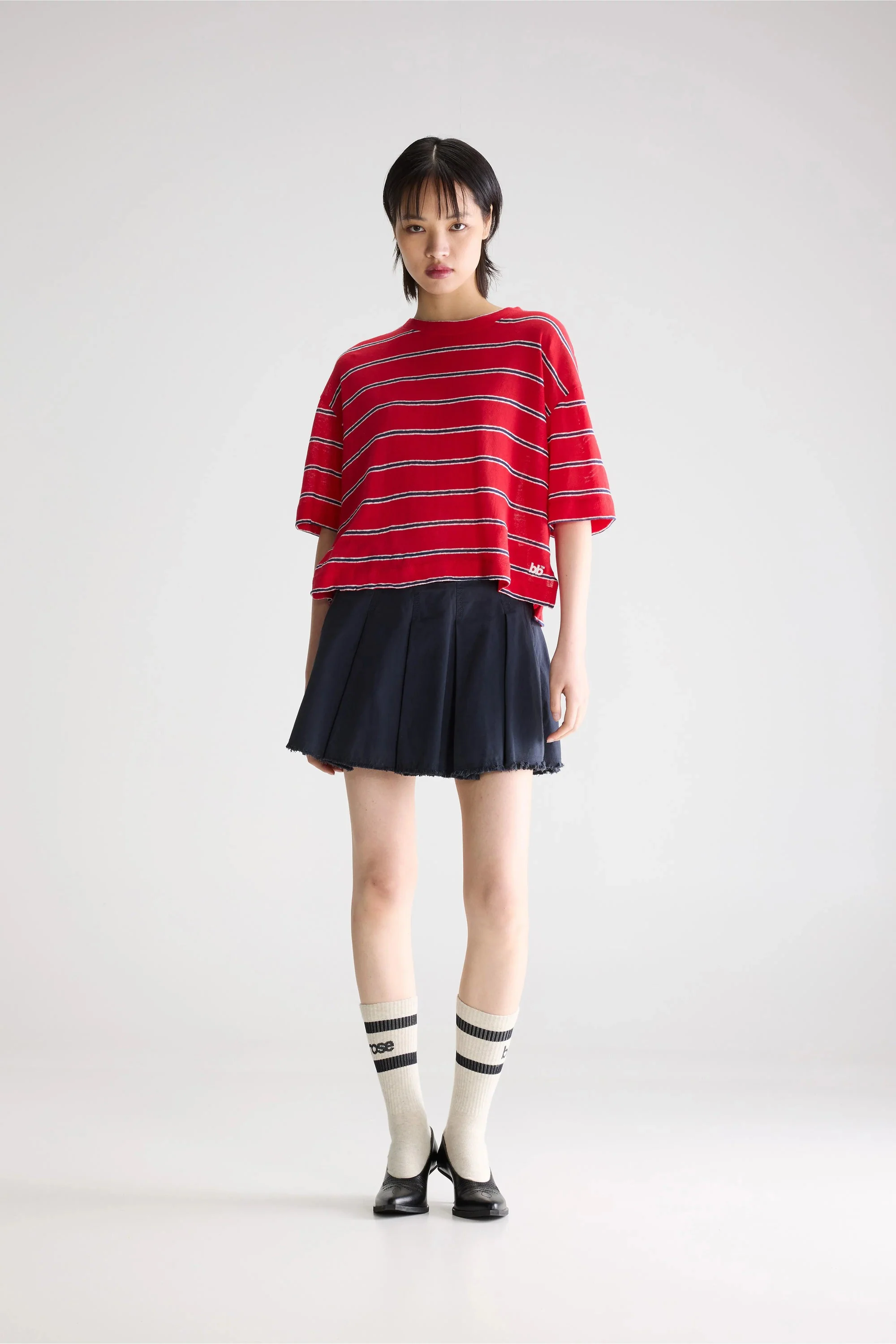 Unisex T-Shirt Cotton-Linen Jersey - Red and Blue Striped Stripe-A - Image 3