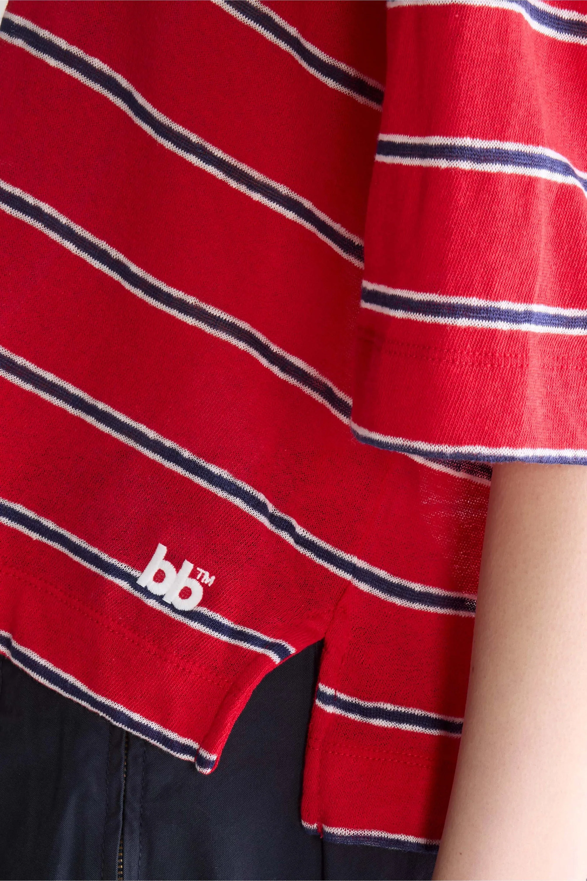 Unisex T-Shirt Cotton-Linen Jersey - Red and Blue Striped Stripe-A - Image 6