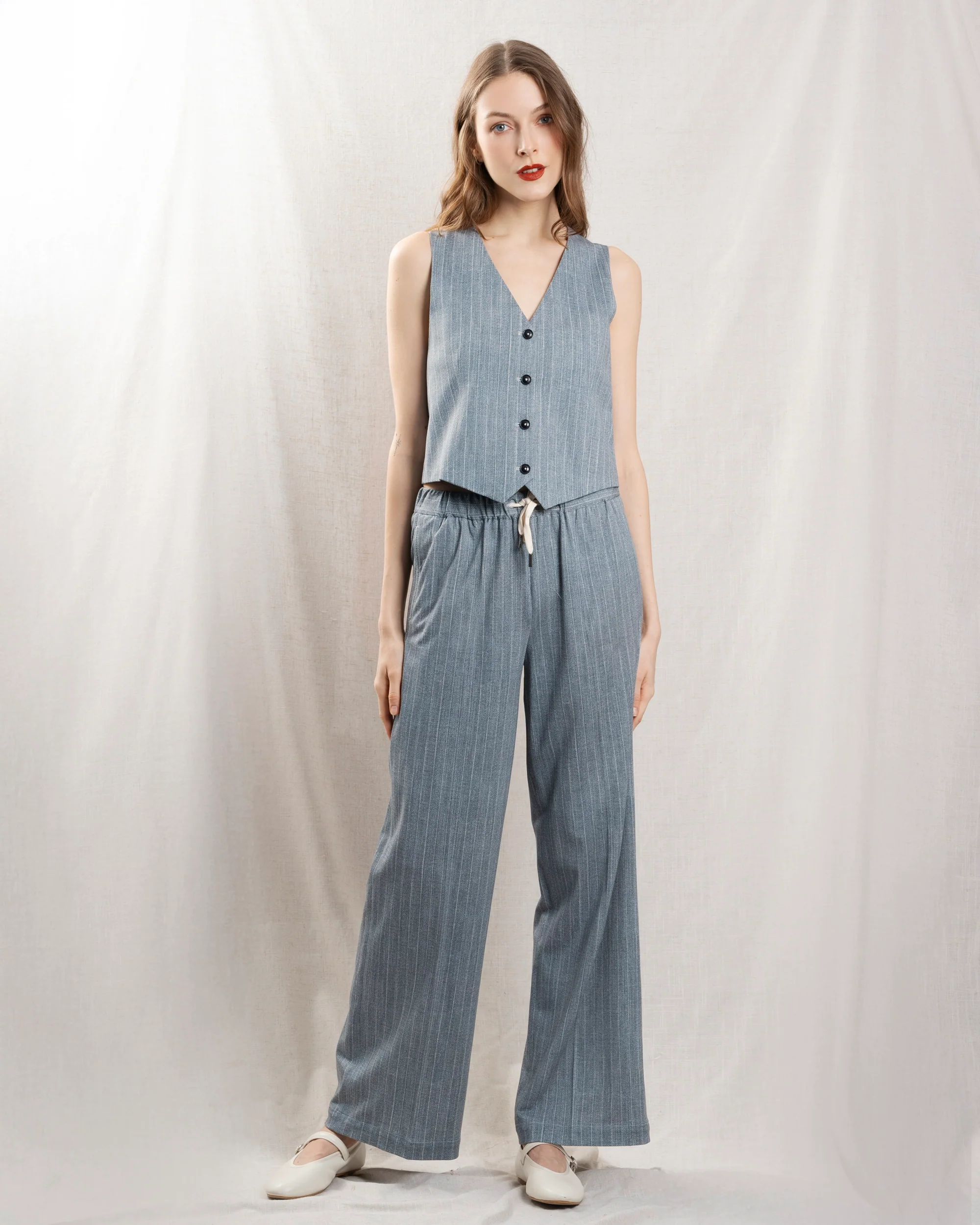 Women's Gilet 100% Cotton Poplin Weave - Azure Blue Blu-Ls - Image 3