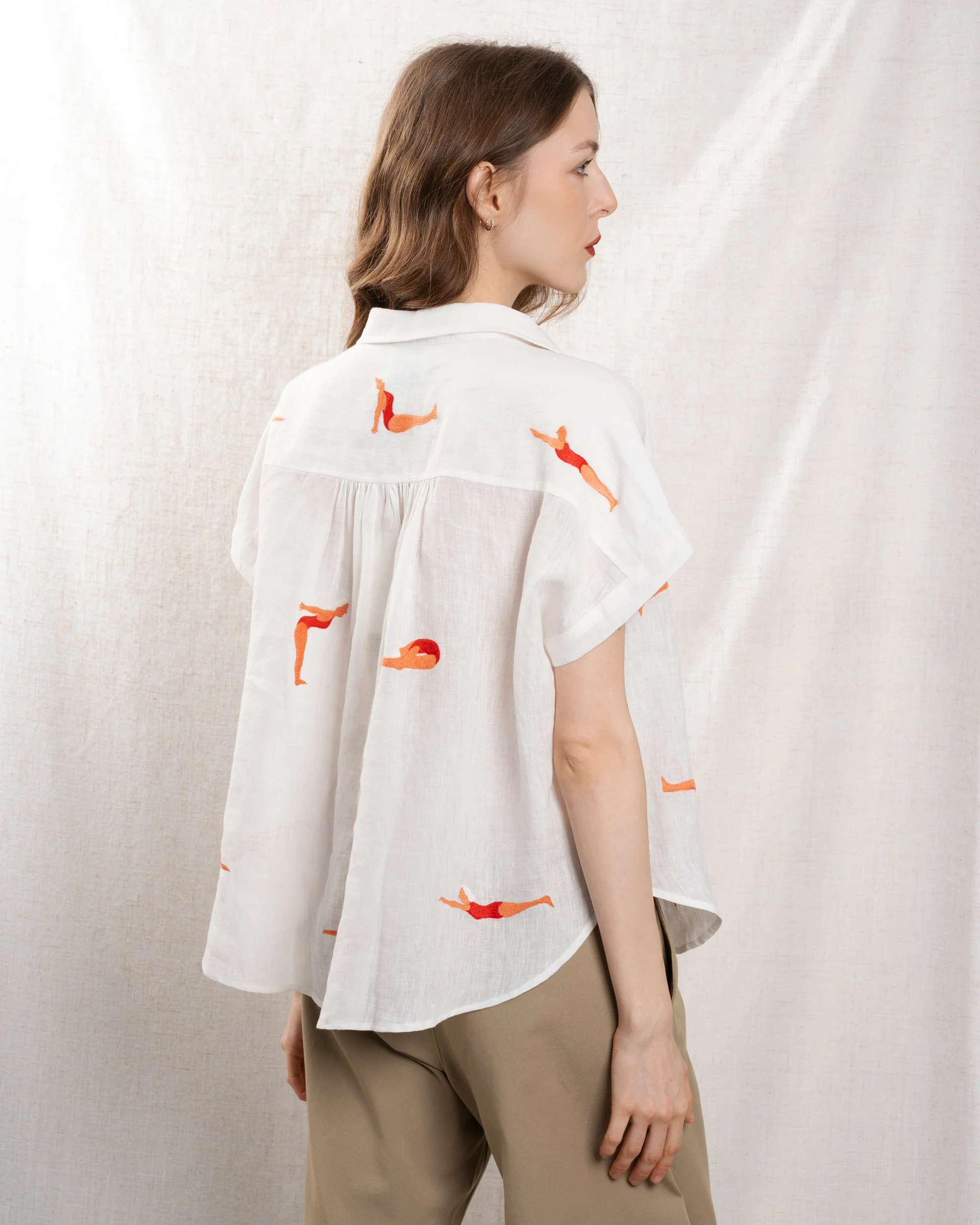 Women's Button-Down Blouse 100% Cotton Poplin - Mint Leaf White - Image 2