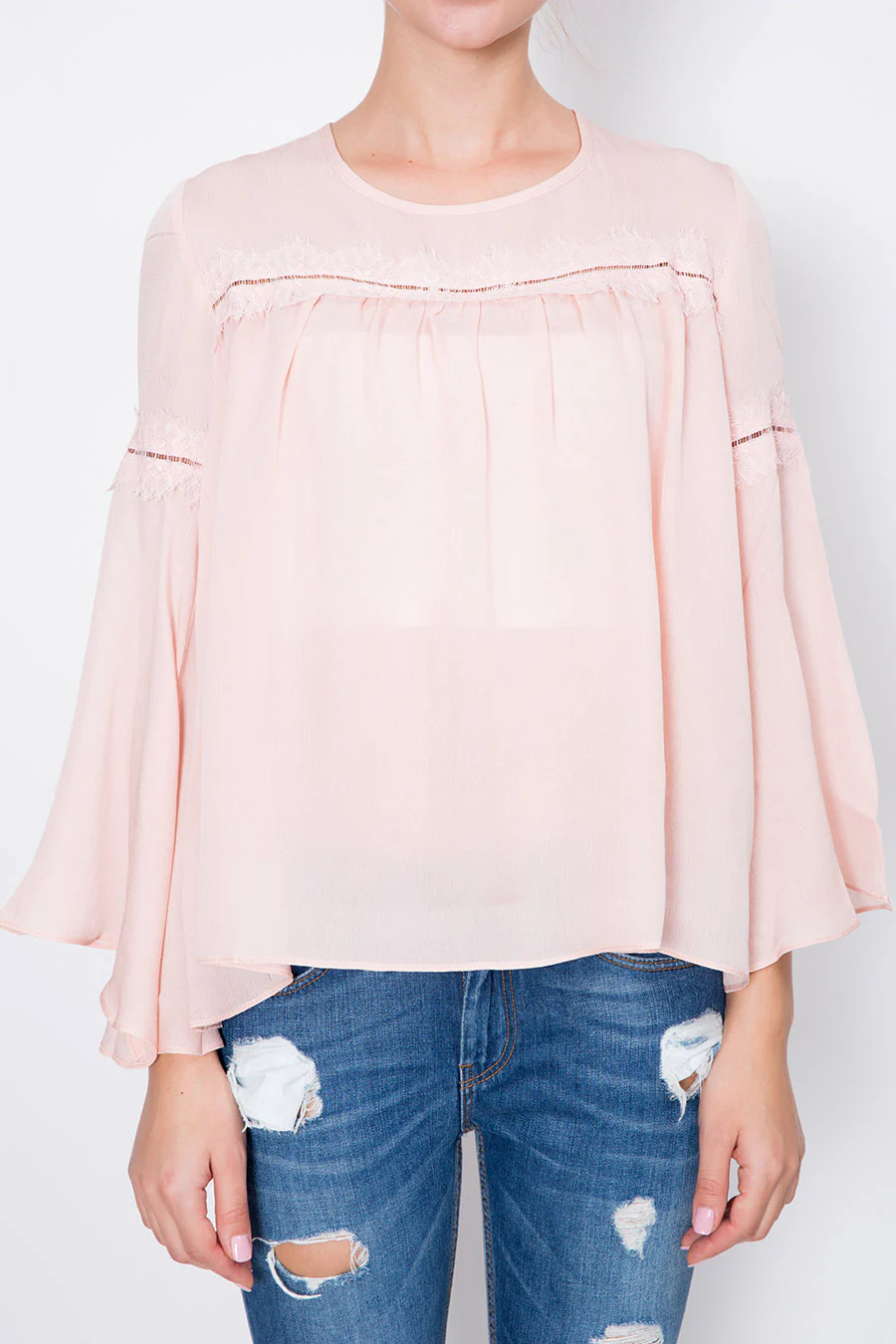Crepe Top with Lace Trimming - Image 2