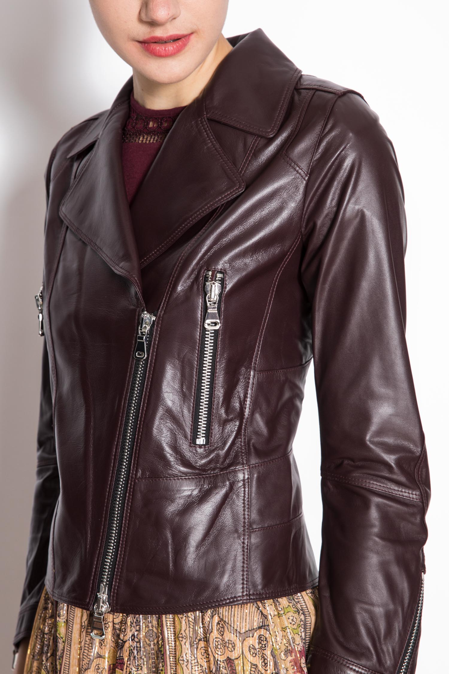 Design Double-breasted Lamb Leather Jacket - Image 4
