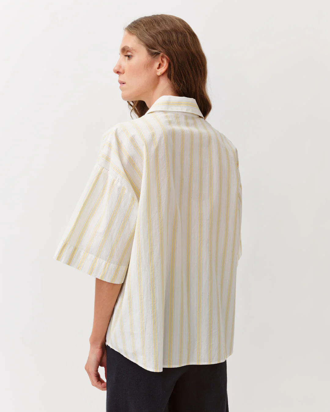 Women's Button-Down Blouse 100% Cotton Poplin - Ecru Jaune Ciel 1-Ecru-Jaune-Ciel - Image 4