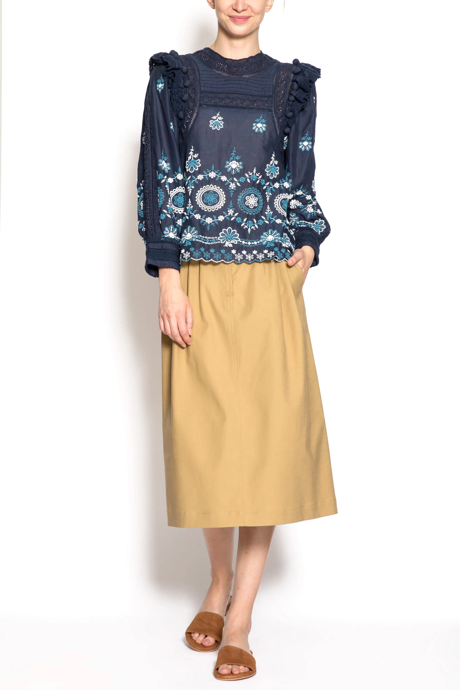 Embroidered Laced Long Sleeve Blouse - Image 4