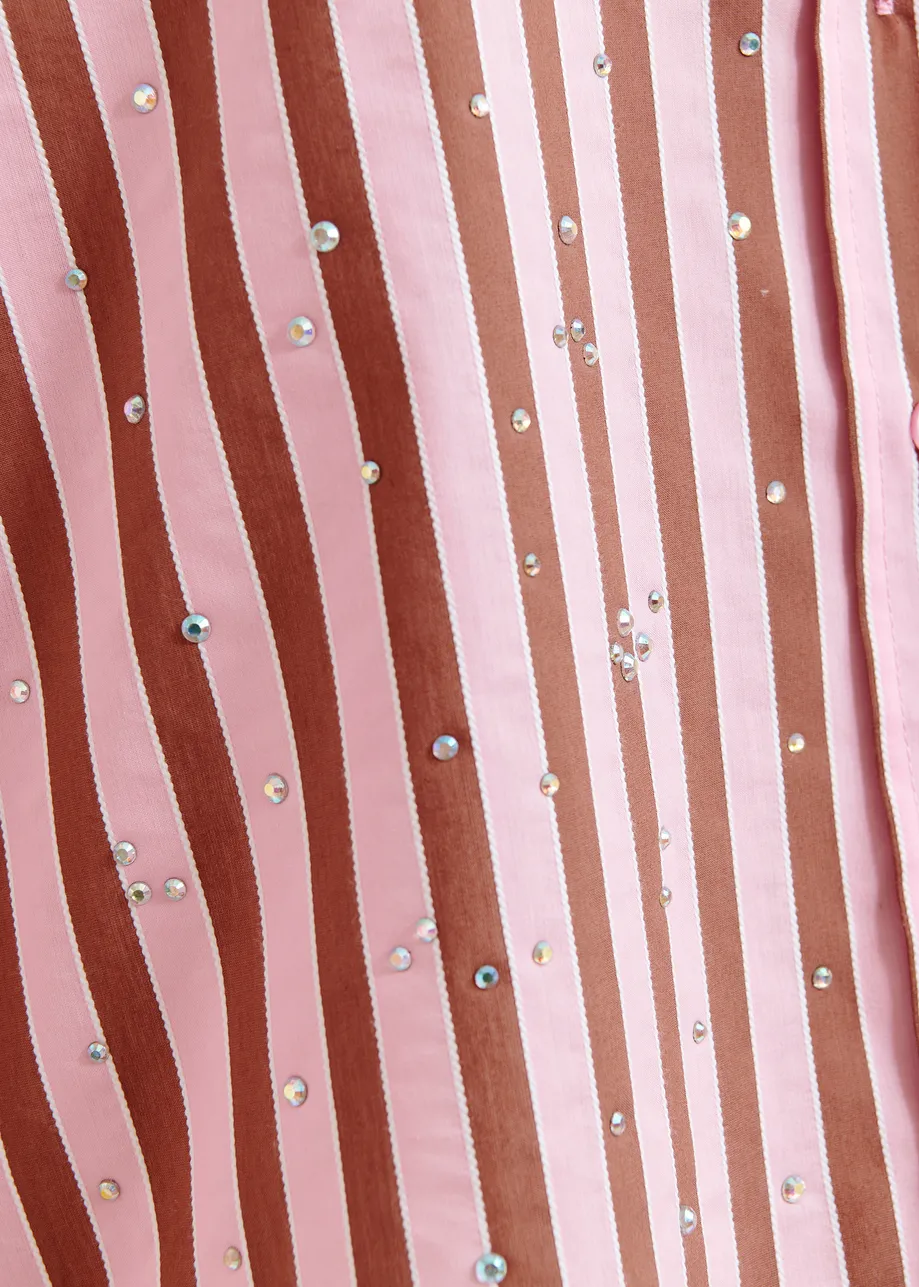 Women's Button-Down Blouse Cotton-Blend - Mint Leaf Young-Rose - Image 6