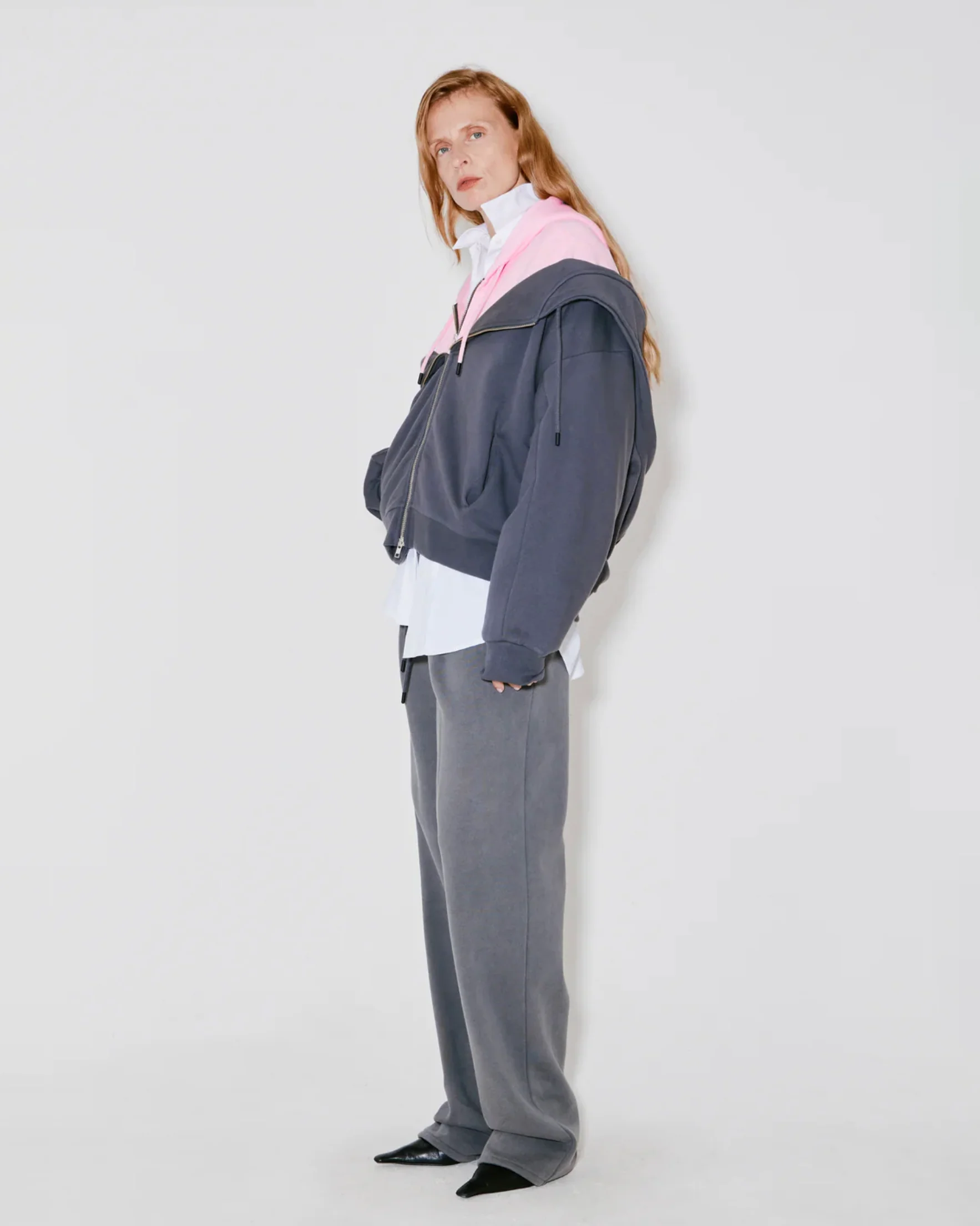 FAÇON JACMIN Women's Serena 2-in-1 Cotton Terry Jacket - Dark Grey & Light Pink Dark-Grey-Light-Pink - Image 3