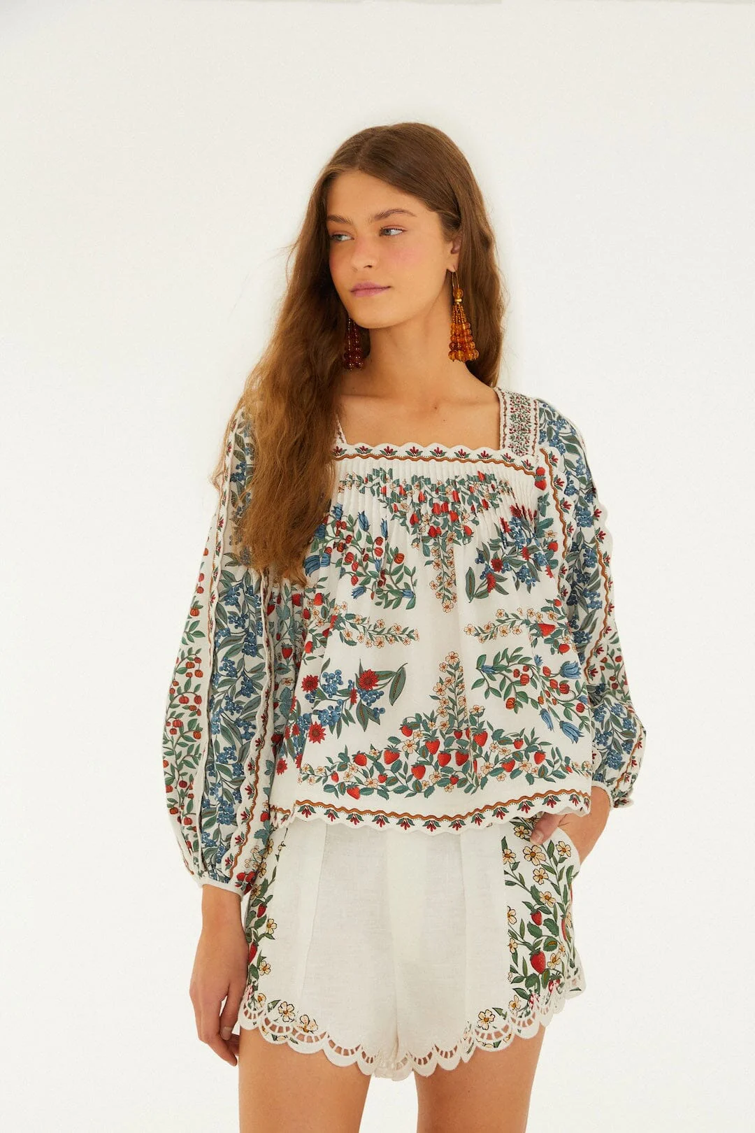 Women's Button-Down Blouse Organic Cotton - Off-White Fruit-Off-White