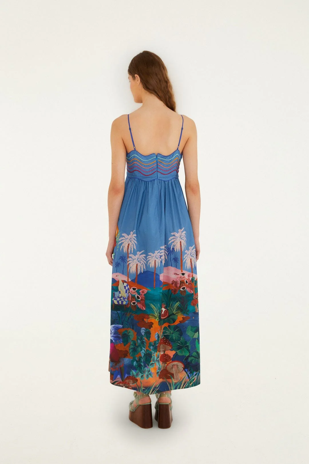 Women Sleeveless Maxi Dress Organic Cotton - Multicolor Landscape Landscape-Multi - Image 3