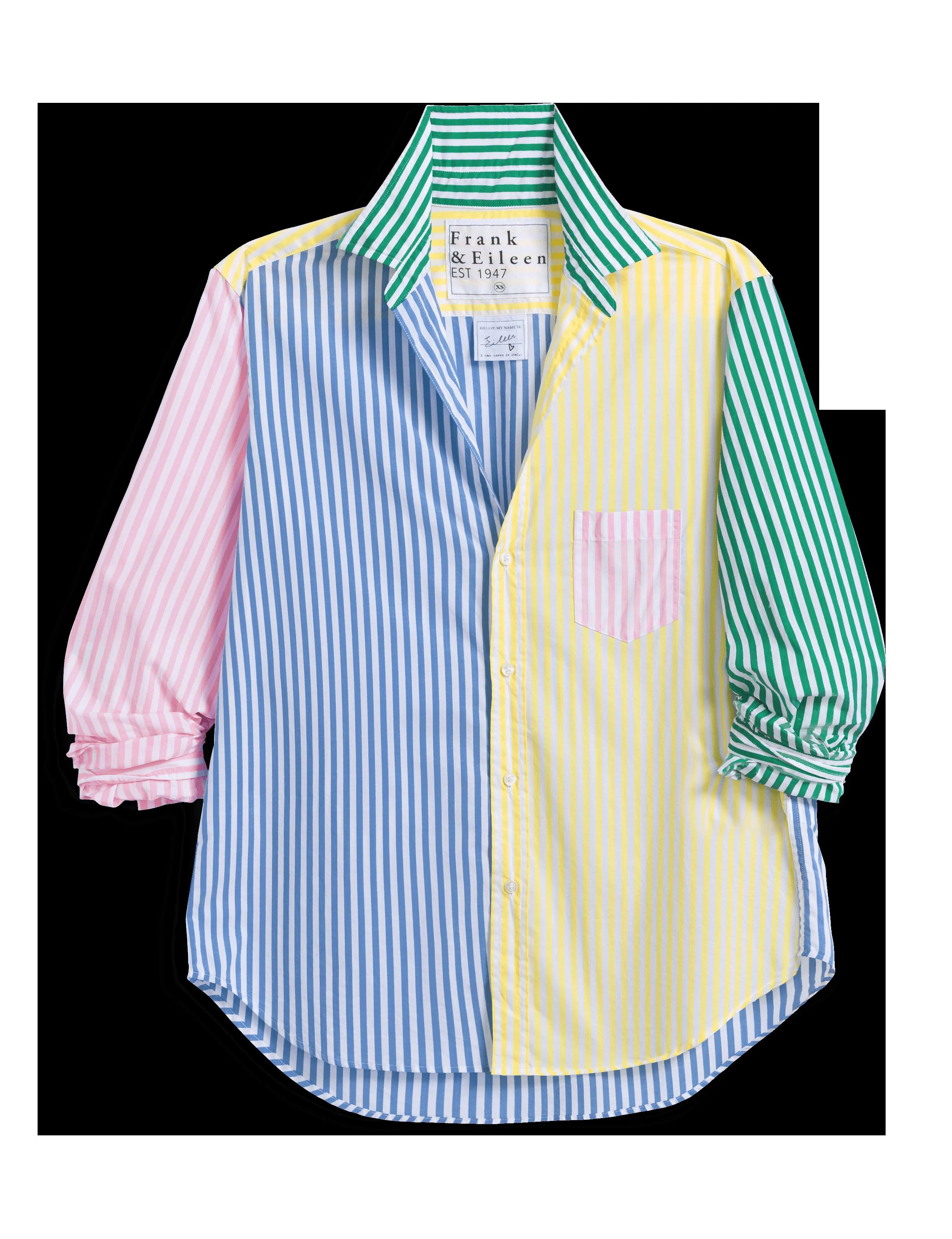 Women's Button-Down Blouse 100% Cotton Poplin - Mint Leaf Colorblock-Stripe - Image 4