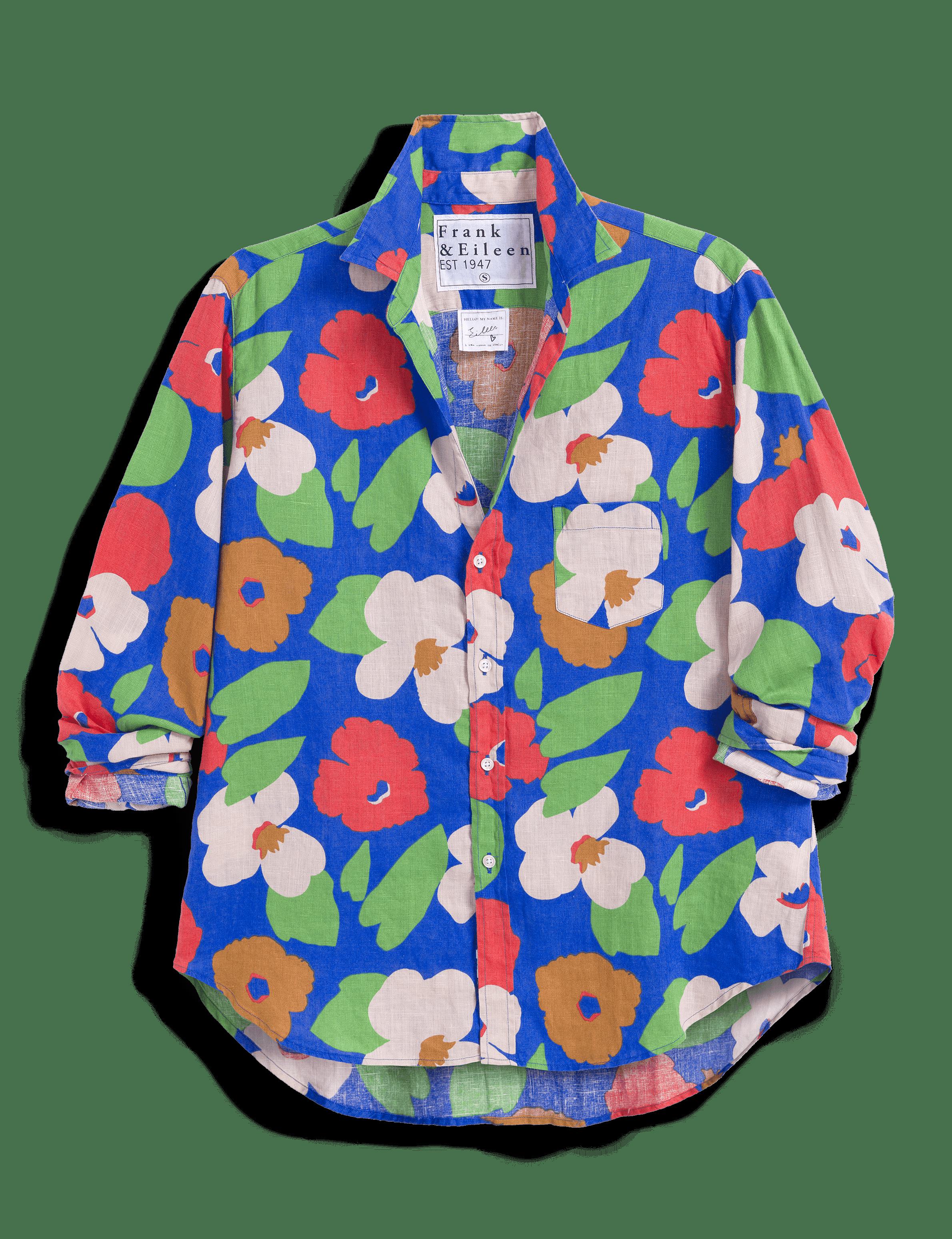 Women's Button-Down Shirt 100% Linen - Bright-Blue-Floral - Image 4