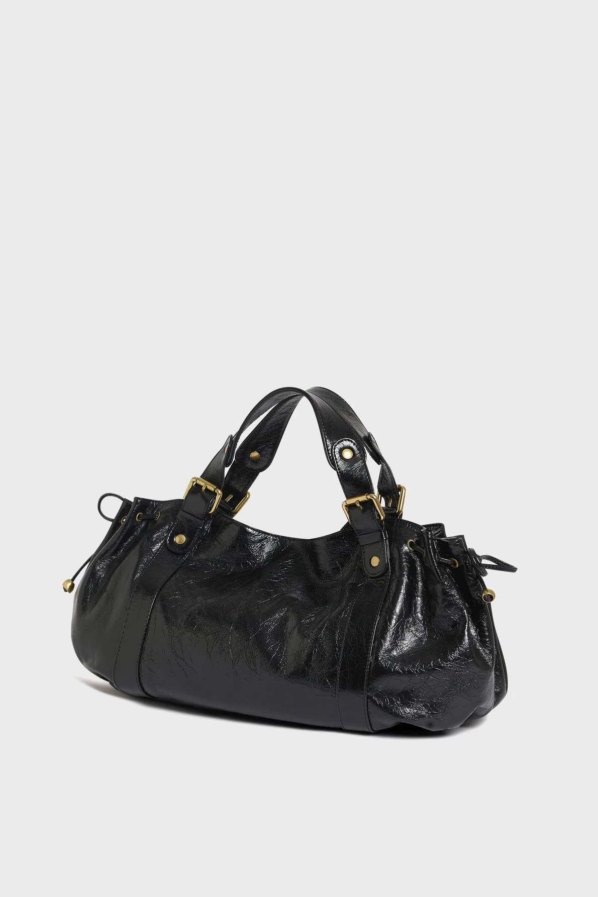 Women's Handbag Lux Genuine Crumpled Full-Grain Leather - Black - Image 3