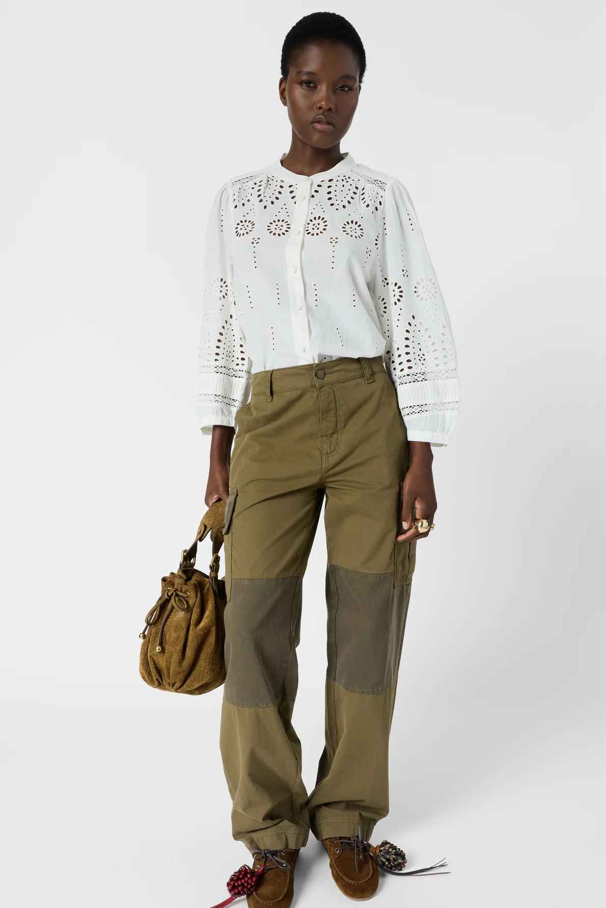 Women's Button-Down Blouse 100% Cotton Poplin - Ecru - Image 2
