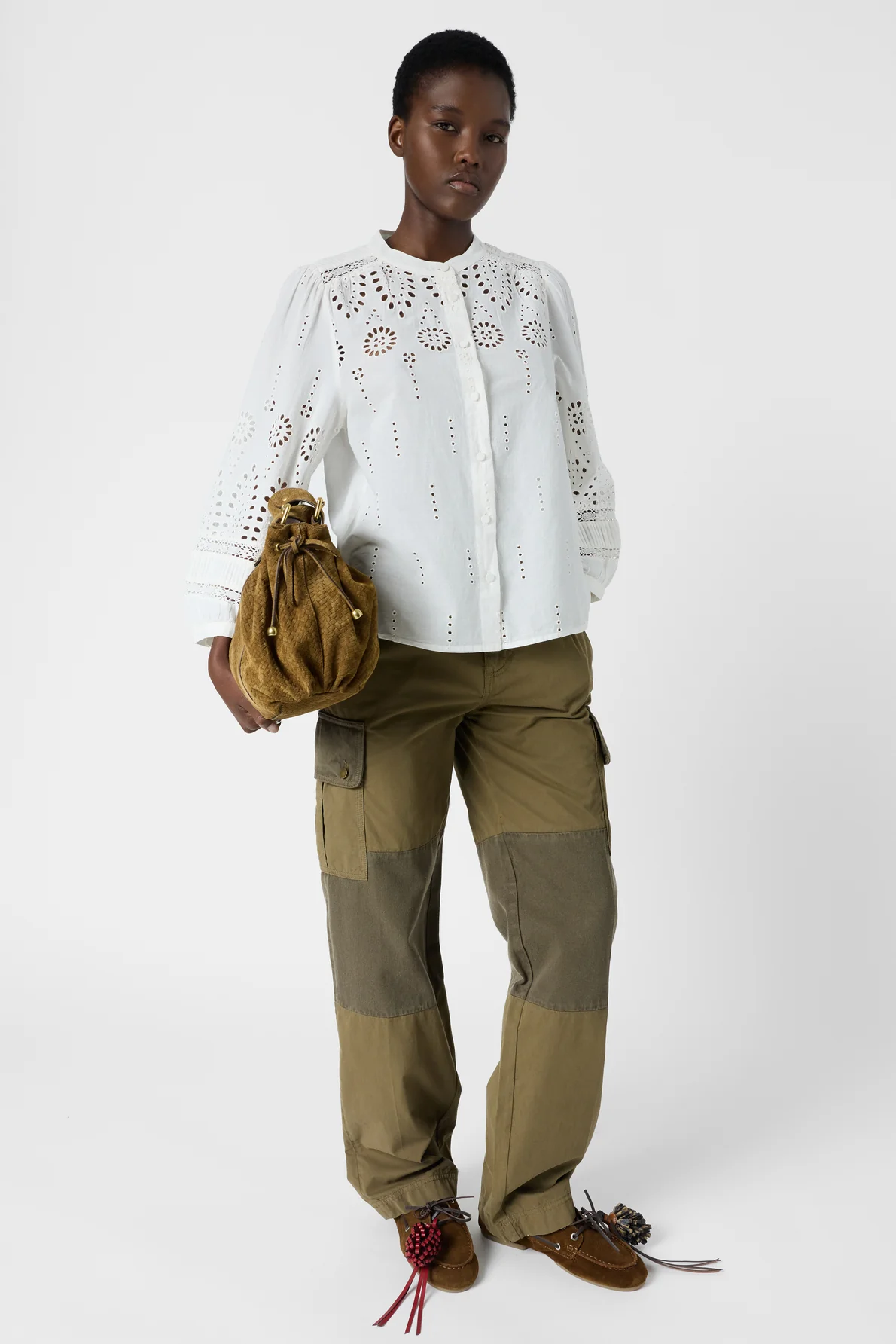 Women's Button-Down Blouse 100% Cotton Poplin - Ecru - Image 3