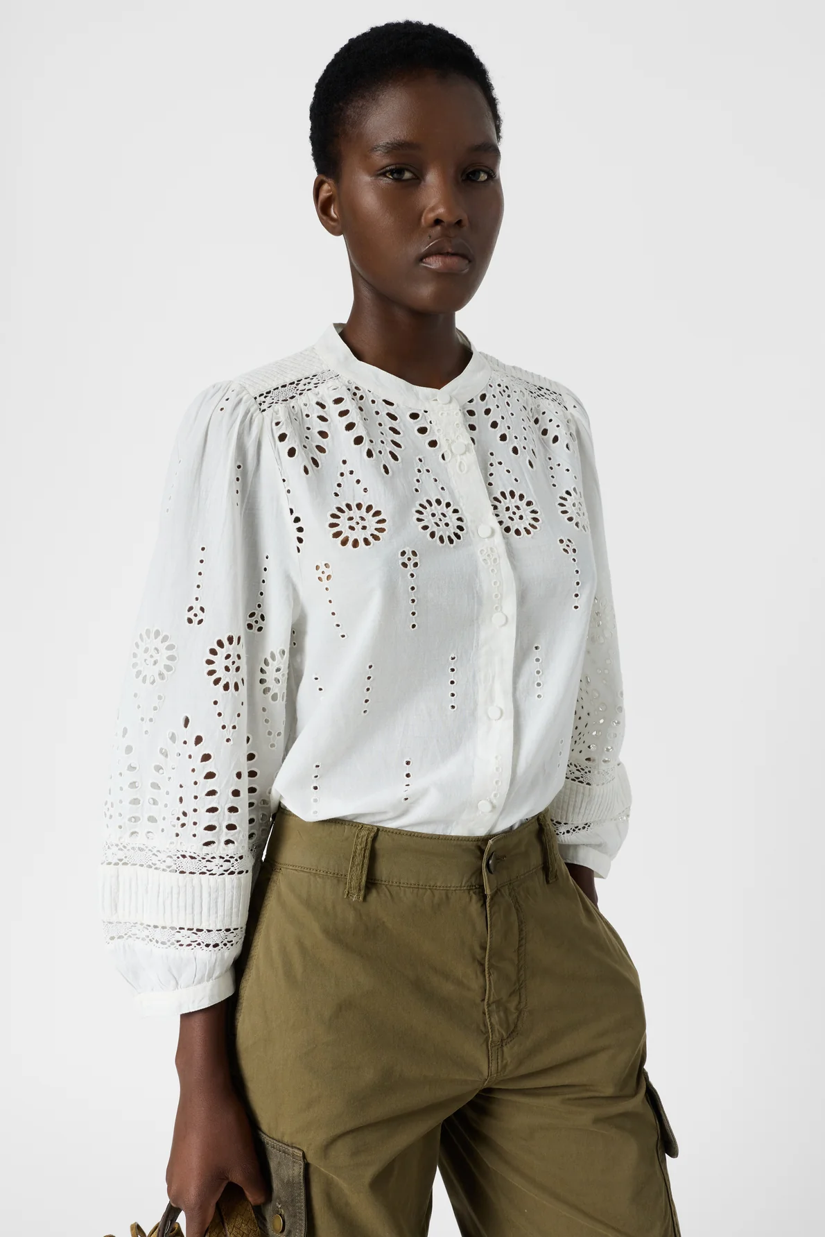 Women's Button-Down Blouse 100% Cotton Poplin - Ecru - Image 5