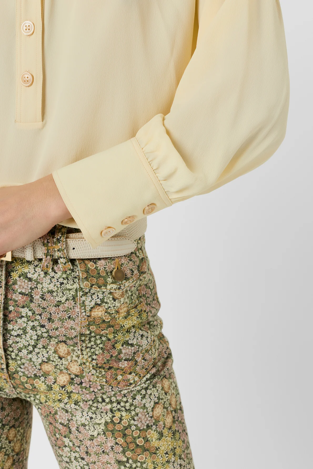 Women Button-Down Blouse Crepe Silk Charmeuse - Yellow - Image 6