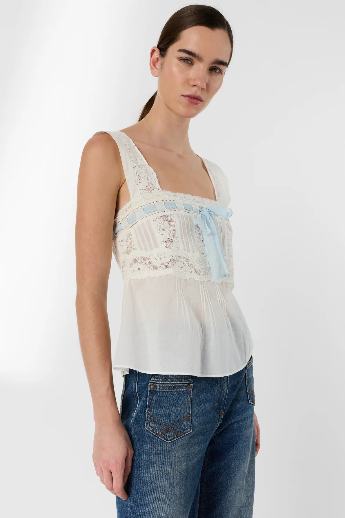 Women's Button-Down Blouse 100% Cotton Voile Lace - Ecru - Image 3